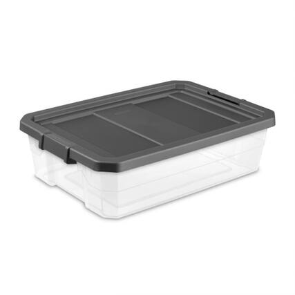 Front. Sterilite - Sterilite 40 Quart Plastic Under Bed Storage Bin Tote & Latch Lid, 18 Pack, Gray - Clear.