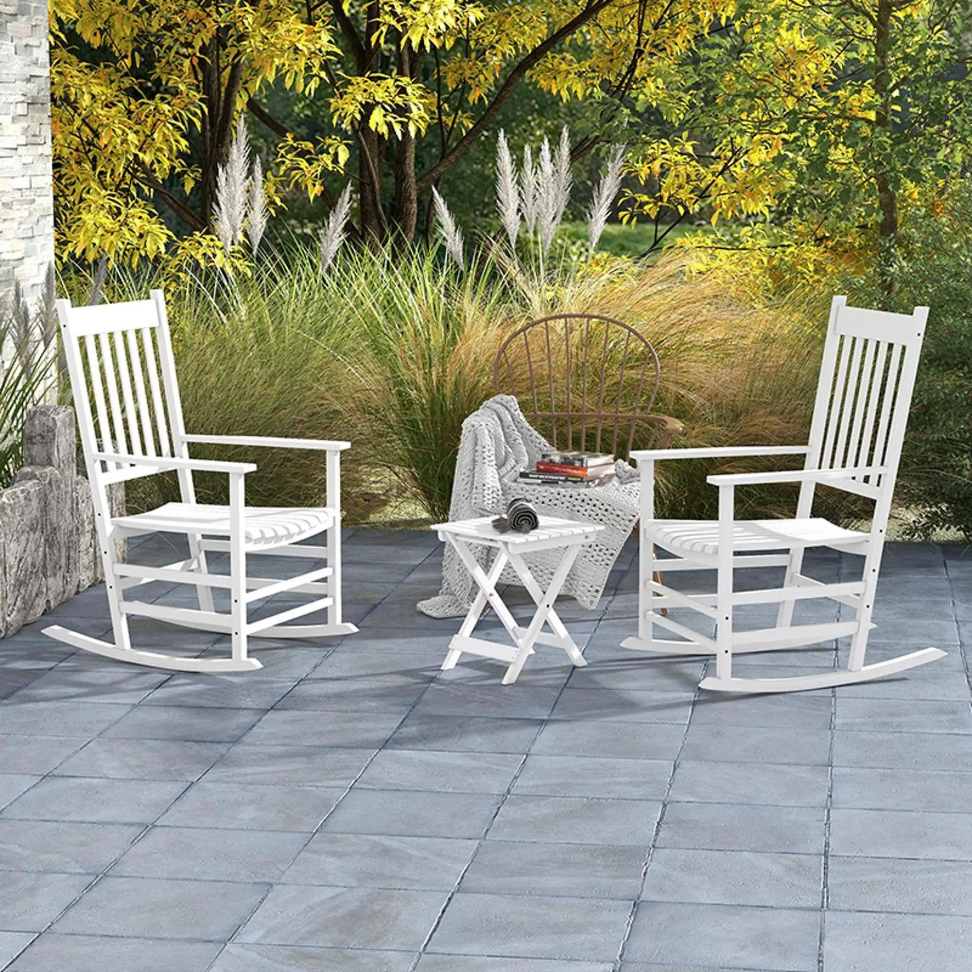 Alt View 8. Resenkos - Resenkos 2-Piece Patio Rocking Chairs with Side Table, Smooth Armrests, High-Back, Garden-Friendly, White - White.