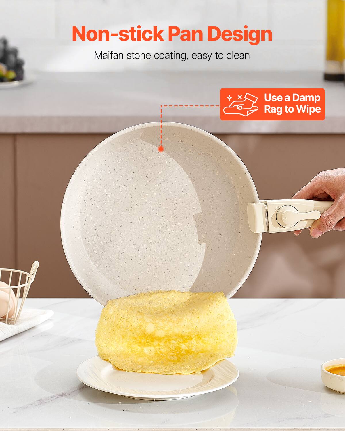 Non-stick Pan Design: Maifan stone coating, easy to clean. Use a damp rag to wipe.