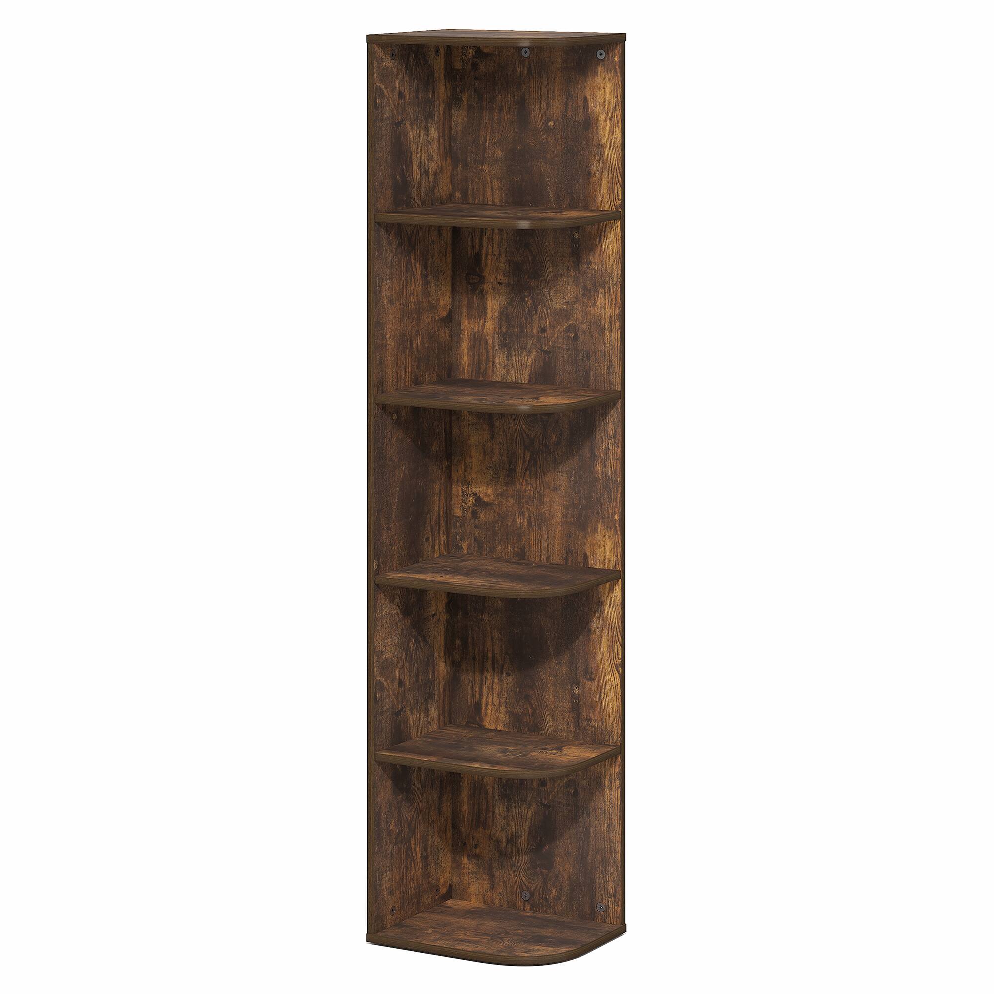 Alt View 5. Furinno - PASIR Book Shelf, 5-Tier Corner Bookshelf with Open Shelf, Standing Bookcase, 9.3 x 12 x 51.7 - Amber Pine.