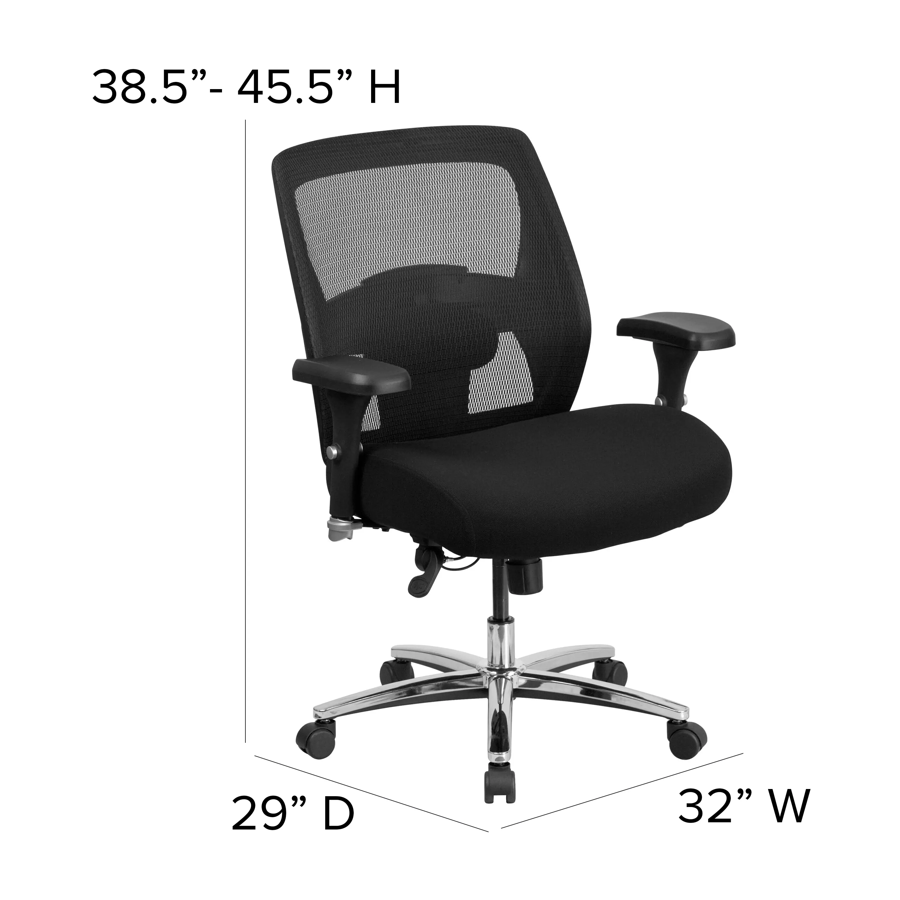 38.5" - 45.5" H  
29" D  
32" W