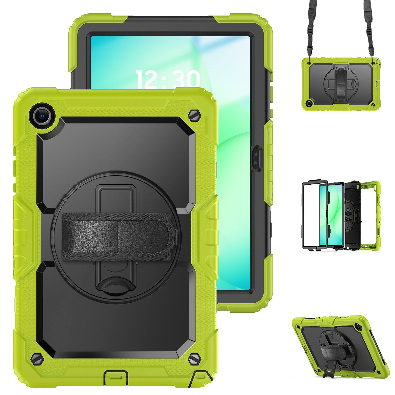 UUCOVER - Full Body Case for Samsung Galaxy Tab A11 11" 2025 X230 X236 X238 Built-in Screen Protector Stand Shoulder Strap Cover - Black+Green