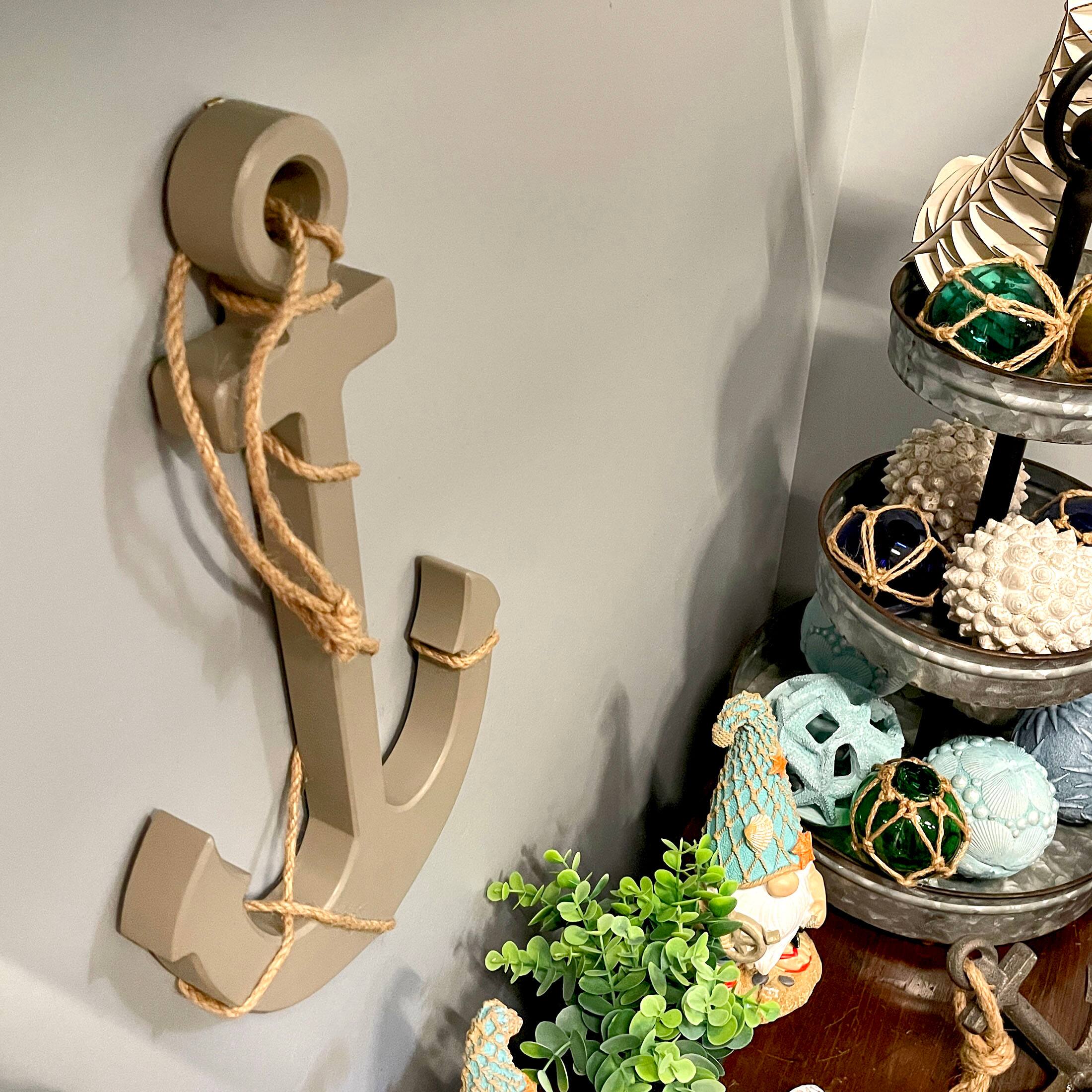 Alt View 5. Chesapeake Bay - Set of 2 Wood Nautical Wall Anchors 15in Rope Beach Coastal Decor Blue Gray - Multicolored.