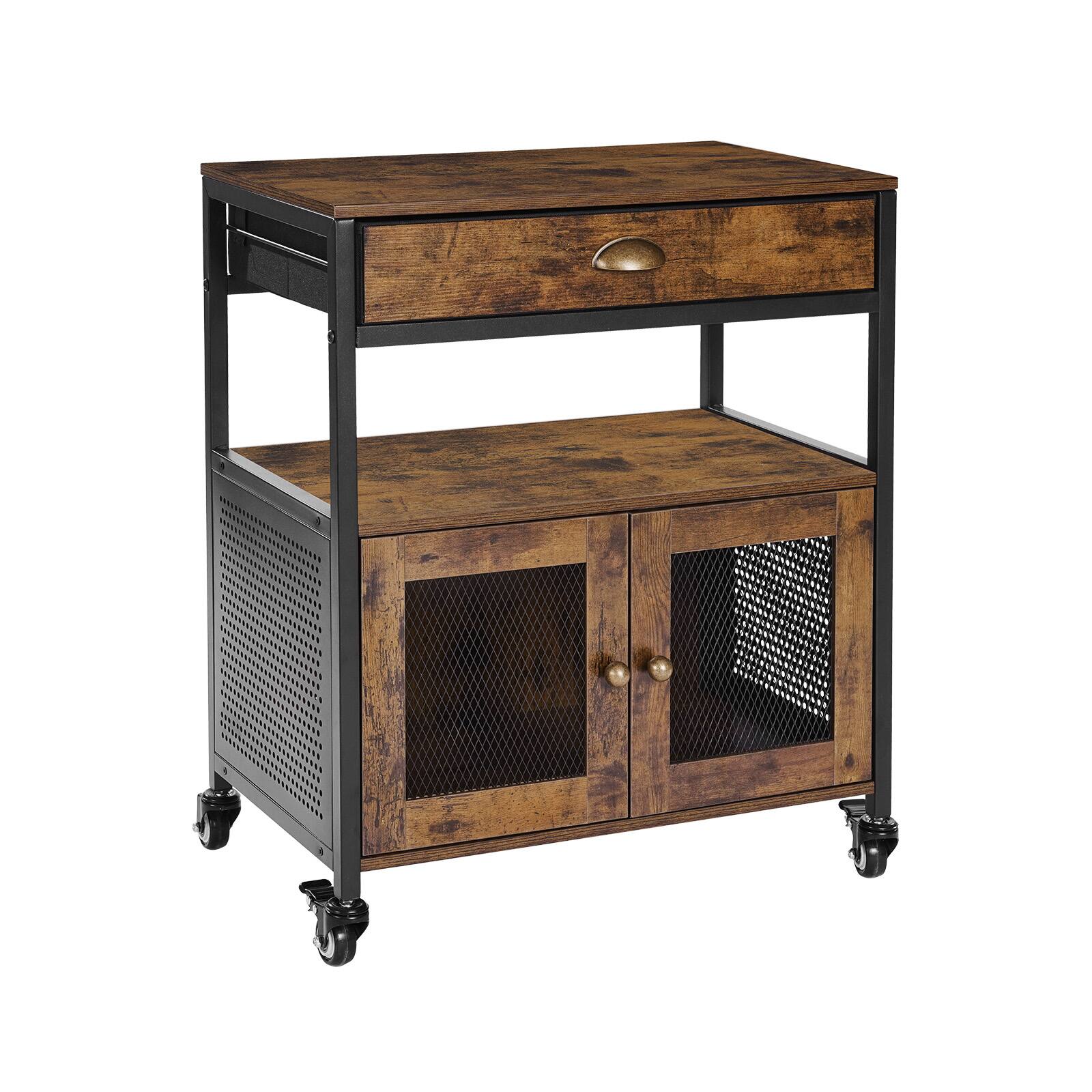 Alt View 5. VEVOR - Coffee Bar Cabinet, 24 Inch Farmhouse Coffee Bar Cabinet with Storage, Movable Coffee Bar Table with Wheels & Mesh Door - Brown + Black.