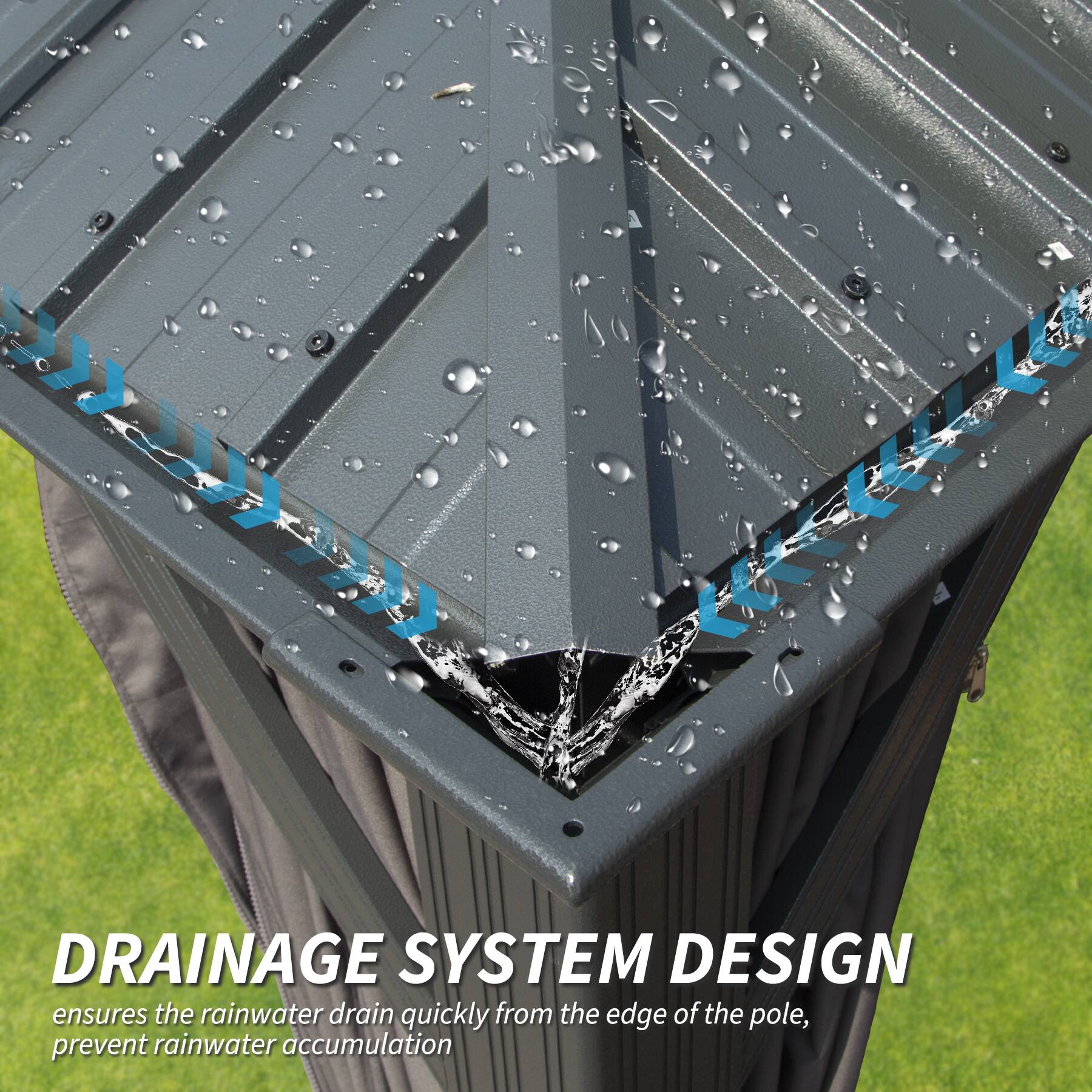 DRAINAGE SYSTEM DESIGN ensures the rainwater drain quickly from the edge of the pole, prevent rainwater accumulation