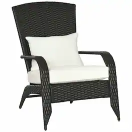 Outsunny - Adirondack Chair, Outdoor All-Weather Rattan Fire Pit Chair w/ Soft Cushions, Tall Curved Backrest - Cream White