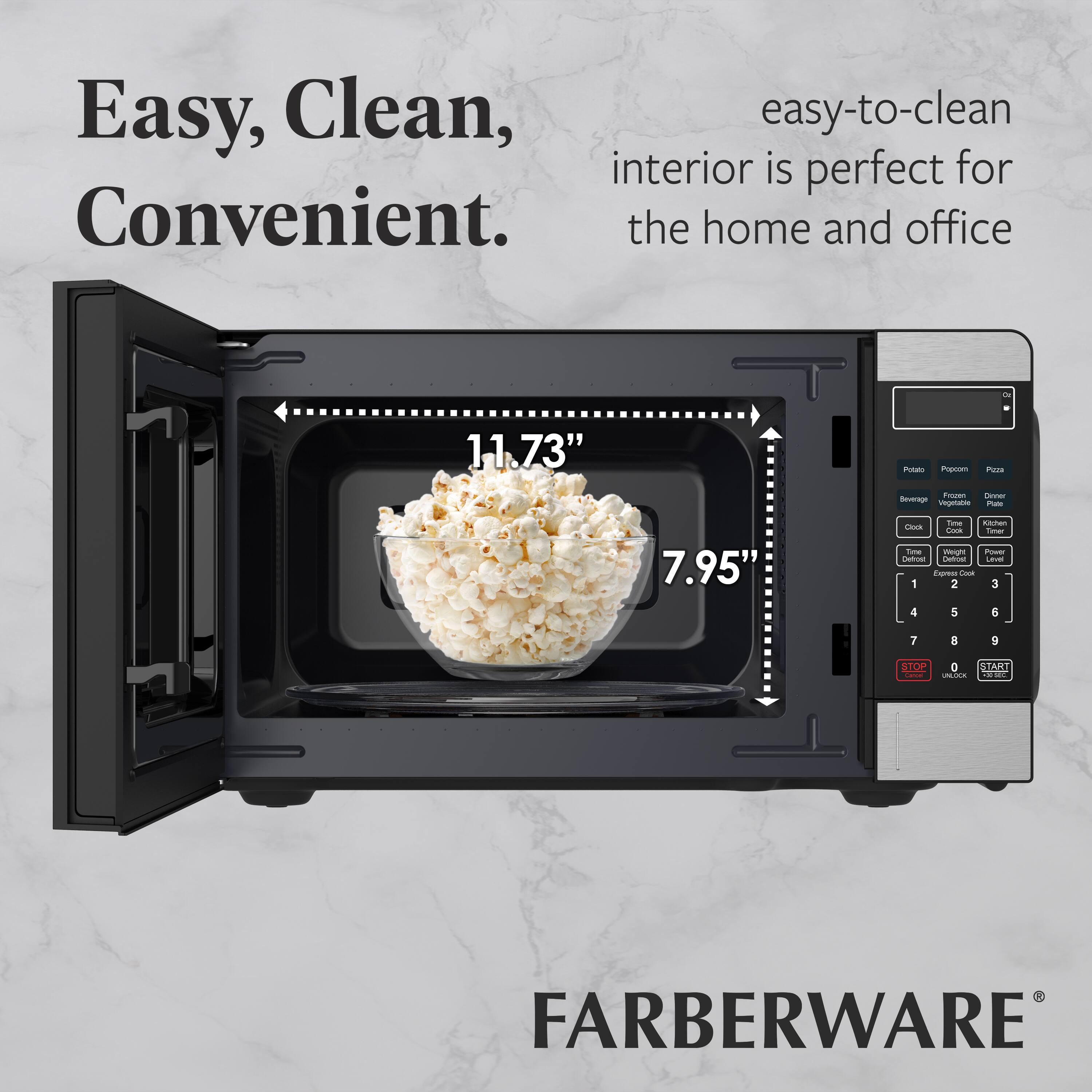Easy, Clean, Convenient.  
Easy-to-clean interior is perfect for the home and office.  

11.73"  
7.95"  

FARBERWARE