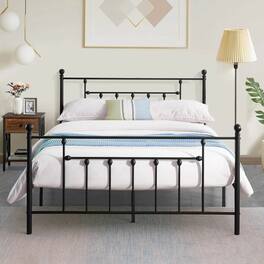 Hivvago - Queen size Vintage Style Metal Platform Bed Frame with Headboard Footboard - Black
