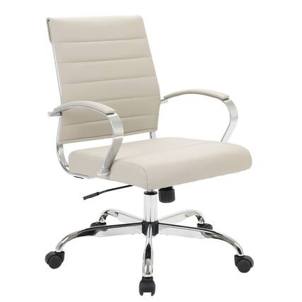 Front. LeisureMod - Benmar Modern Leather Office Desk Chair with Ribbed Seat Design and Steel Frame Computer Chair - Tan.