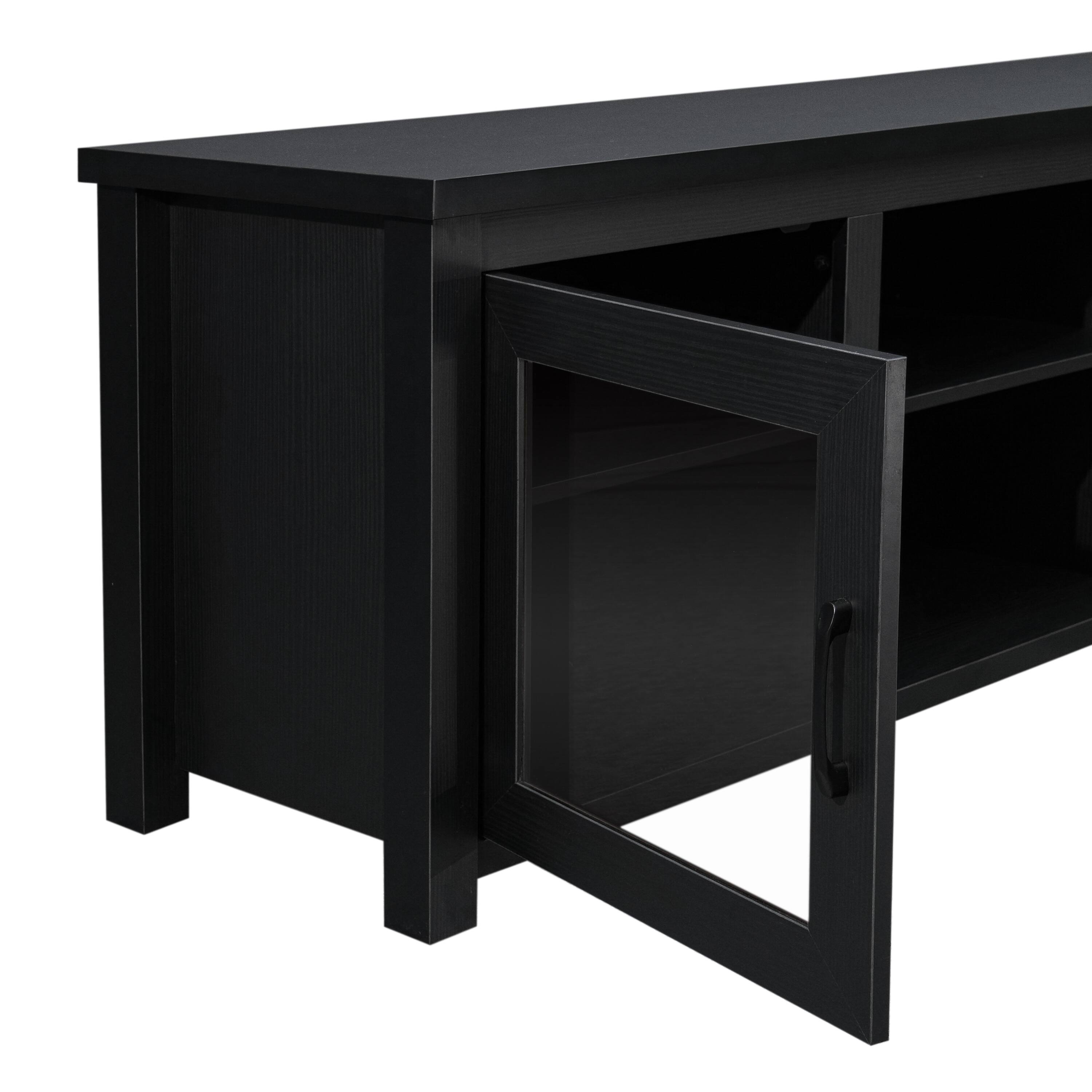 Alt View 9. Emma + Oliver - Liam TV Stand for up to 80" TV's - 65" Media Console with Classic Full Glass Doors & 3 Adjustable Shelves - Black.