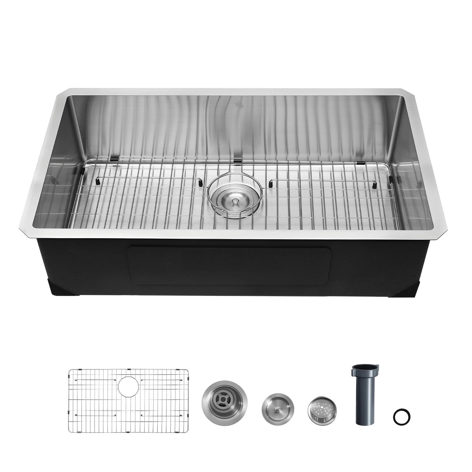 Alt View 5. VEVOR - 32-inch Kitchen Undermount Single Bowl Sinks, Stainless Steel Drop-In Farmhouse Basin with Accessories - Silver.