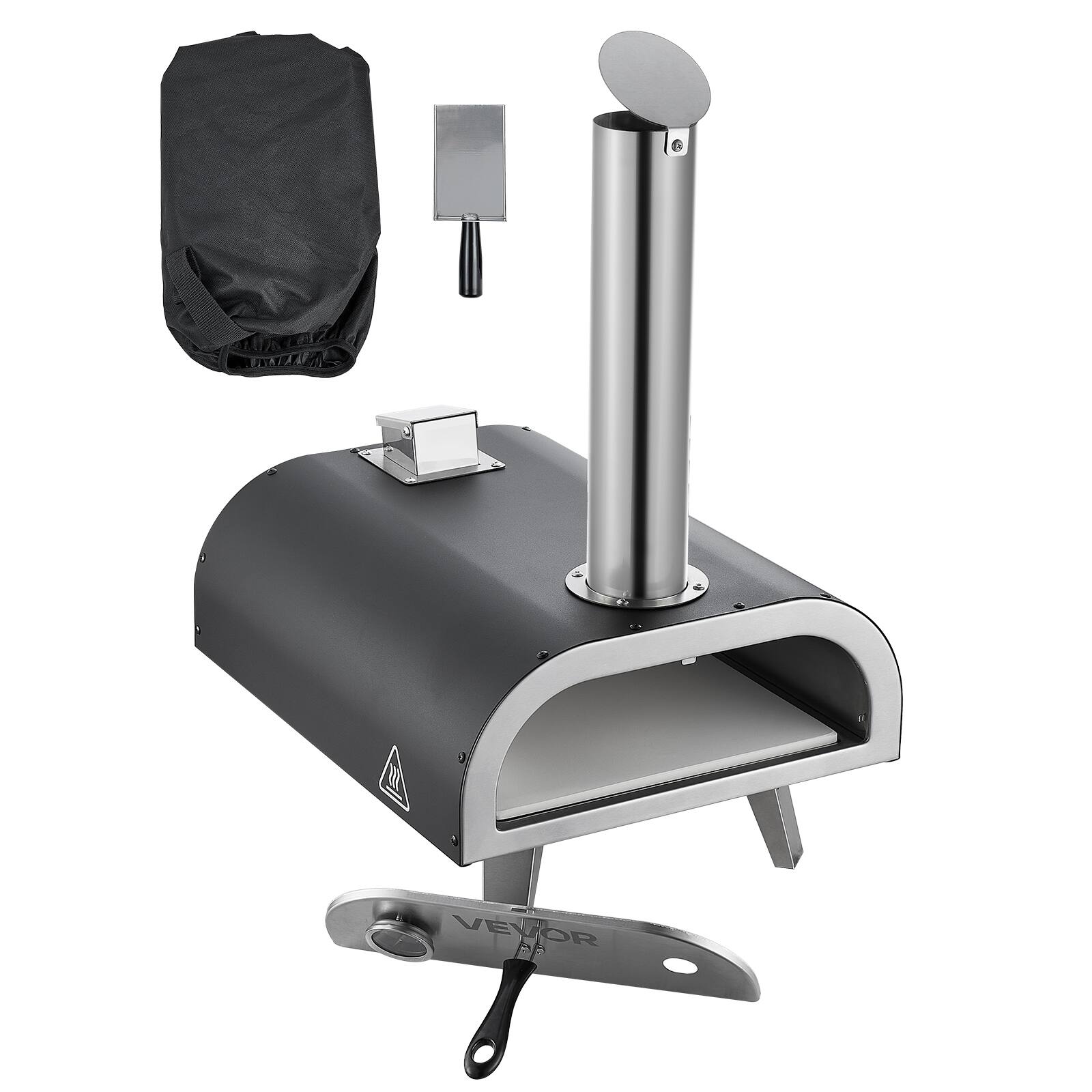 Alt View 5. VEVOR - Outdoor Pizza Oven, 12 Inch Wood Fired Pizza Ovens, Pellet Pizza-Stove with Thermometer, Portable Pizza-Maker - Black.