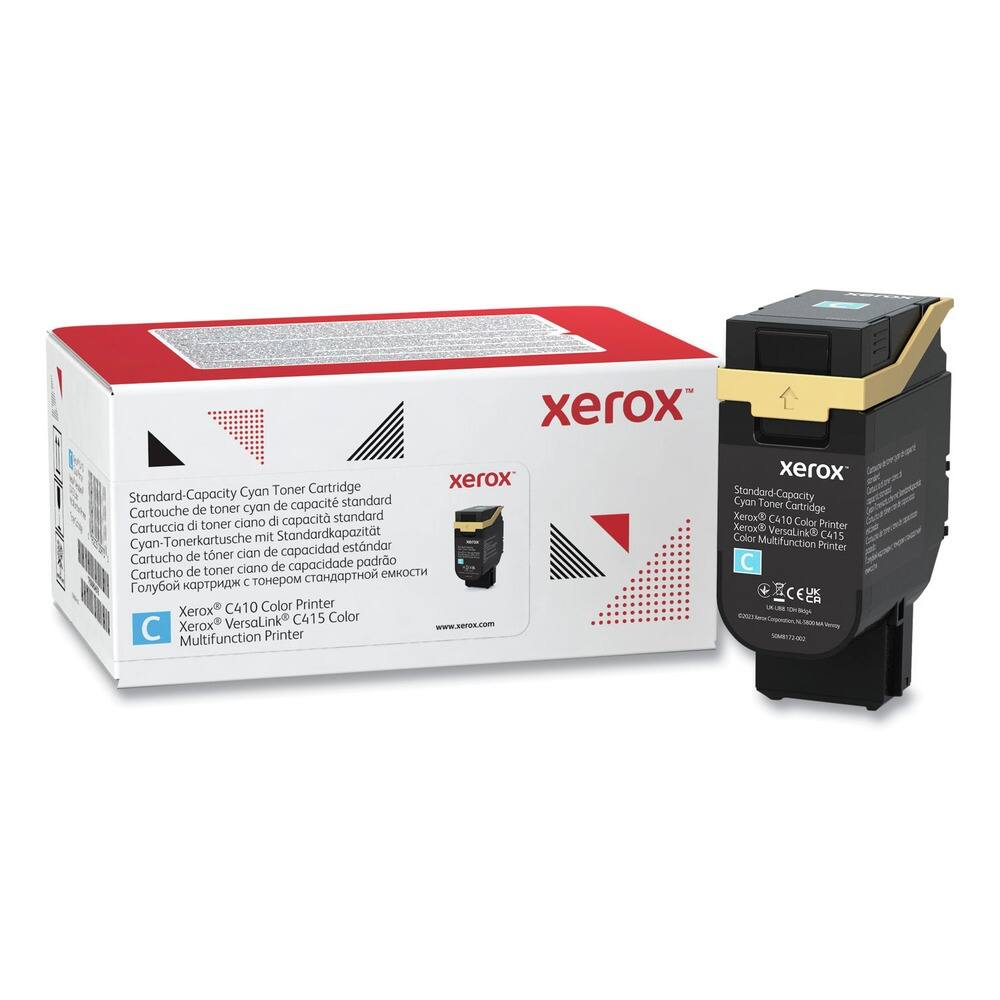 Xerox Standard-Capacity Cyan Toner Cartridge
Cartouche de toner cyan de capacité standard
Cartuccia di toner ciano di capacità standard
Cyan-Tonerpatrone mit Standardkapazität
Cartucho de tóner cian de capacidad estándar
Cyan Toner Cartridge
Xerox C410 Color Printer
Xerox VersaLink C415 Color Multifunction Printer
www.xerox.com
