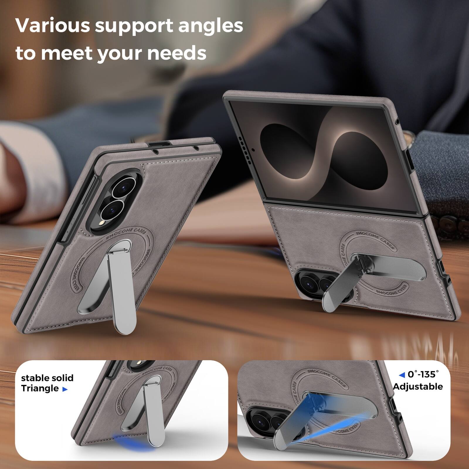 Various support angles to meet your needs

SHOCON ST PCOME CASE I PHOOME CASE KdCa GHE PHOCOME CYl C stable solid Triangle TO0 COW ANE IMOCOME CASEE CAMEA JHC 0-135 Adjustable CONE D