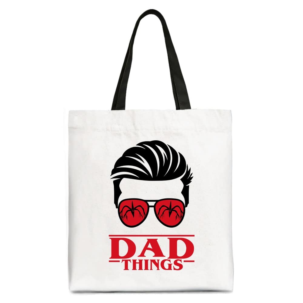 OrnamentallyYou - Dad Things Retro Canvas Tote Bag, Red Glasses Family Matching Gift Shopper - White Black