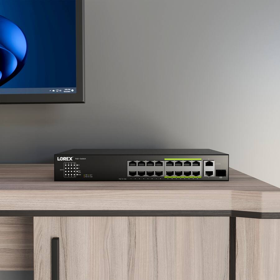 Lorex 16 Port PoE+ Switch For IP Security Cameras - 220W, Gigabit, Adds 16 Channels
