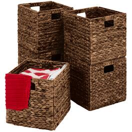 Best Choice Products - 12x12in Hyacinth Baskets, Set of 5 Multipurpose Collapsible Organizers w/ Inserts - Brown