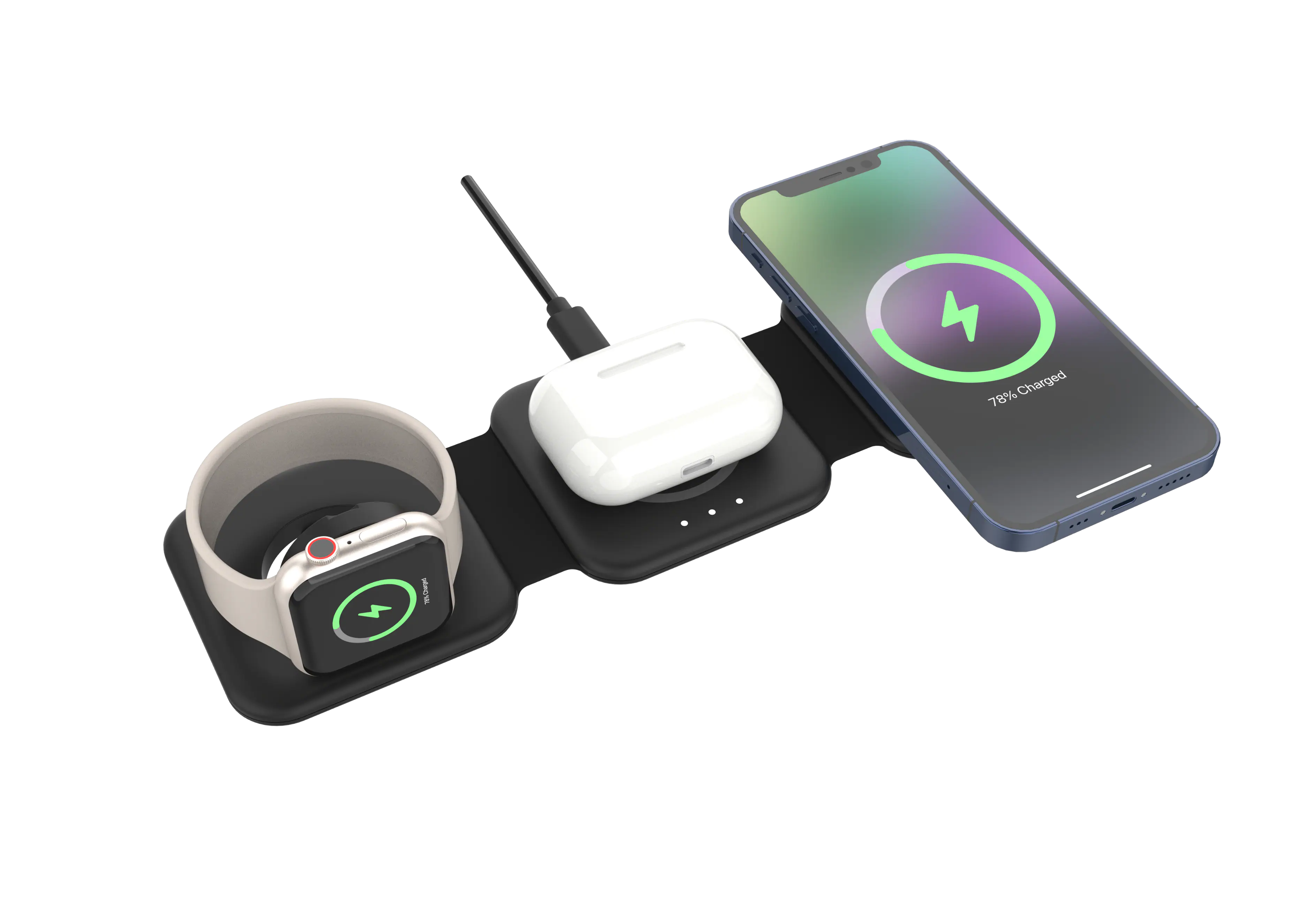 Energizer - 3-in-1 15W Foldable Magnetic MagSafe/Qi2 Compatible Fast 15W Charger Charging Station for iPhone + AirPods + Apple Watch - Black