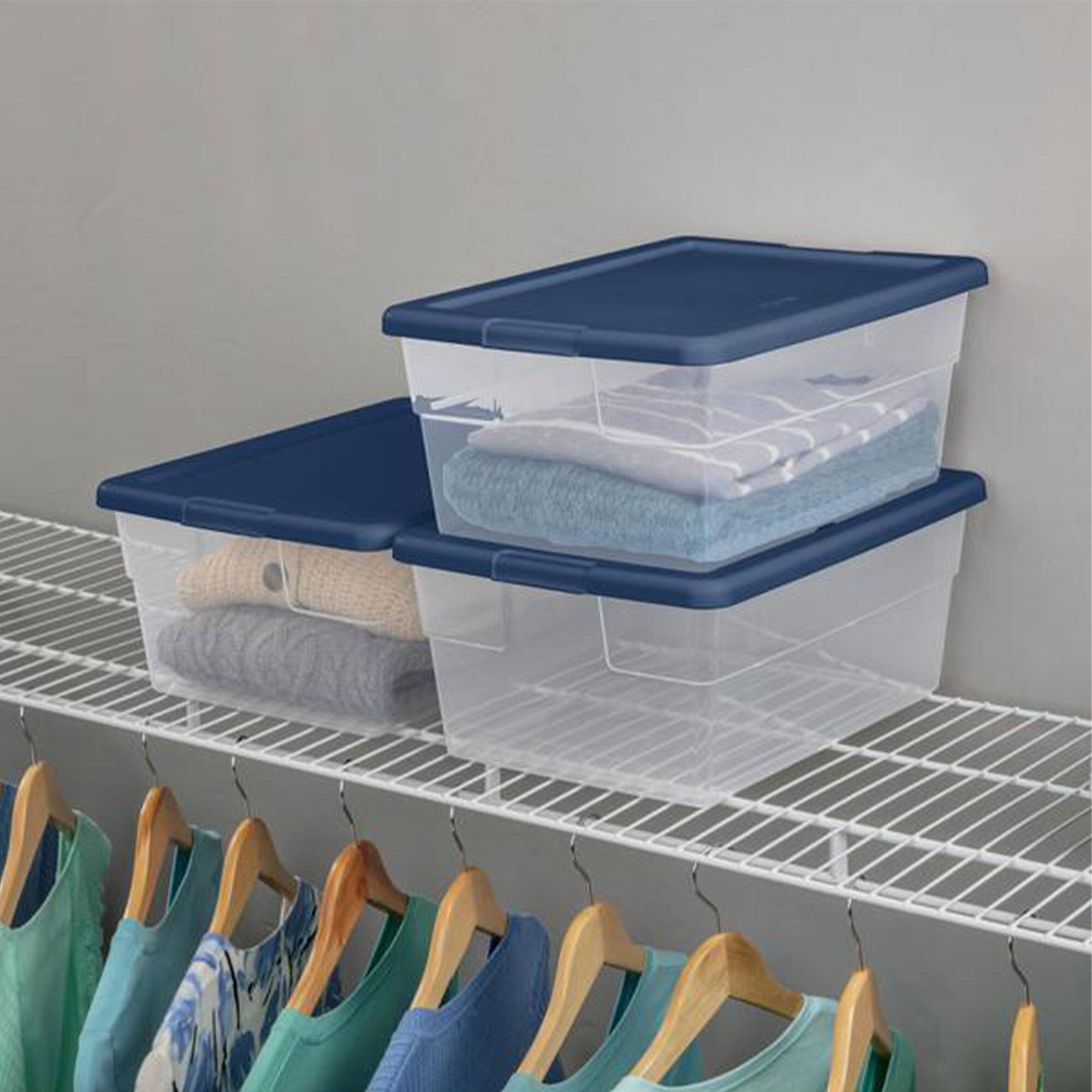 Alt View 3. Sterilite - Sterilite Stackable 16 Qt Storage Box Container, Clear, Marine Blue Lid, 2 Pack - Marine blue.
