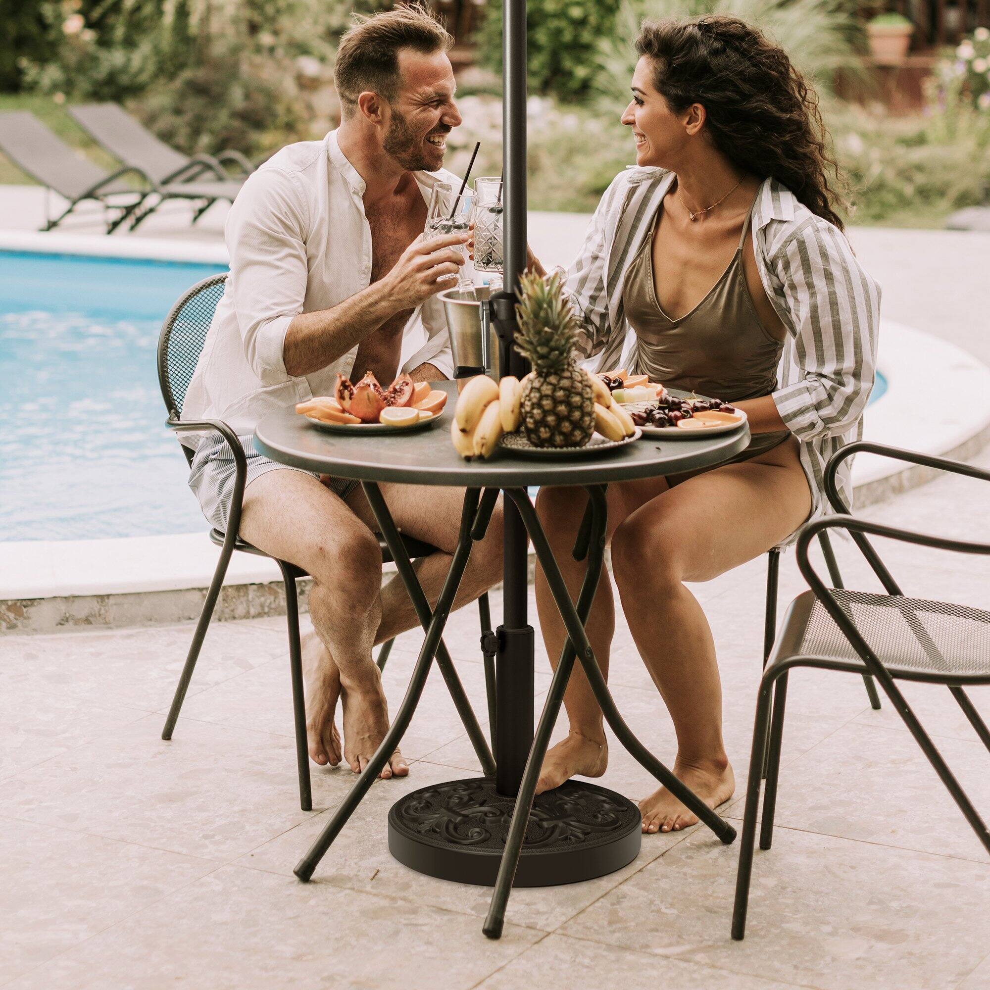 Alt View 6. Crestlive Products - Crestlive Products Heavy Duty Round Cement Patio Umbrella Base with Floral Pattern - Black.