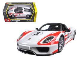 Porsche 918 Spyder Weissach #3 1/24 Diecast Model Car by Bburago - White
