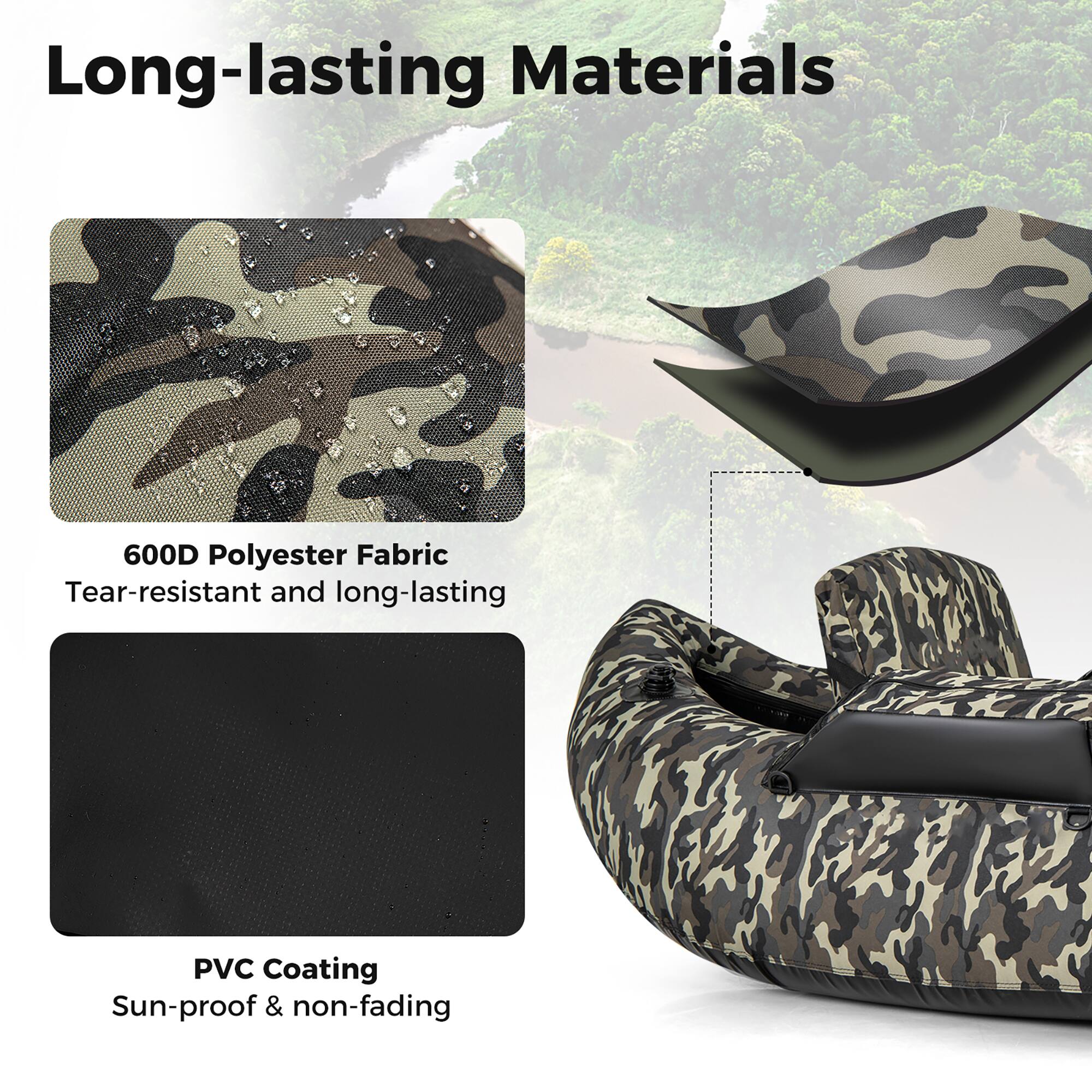 Long-lasting Materials

600D Polyester Fabric
Tear-resistant and long-lasting

PVC Coating
Sun-proof & non-fading