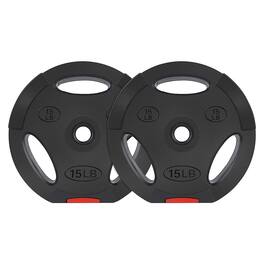 Signature Fitness - Standard 15 Pound Coded Olympic Weight Plate, (Set of 2) - Black