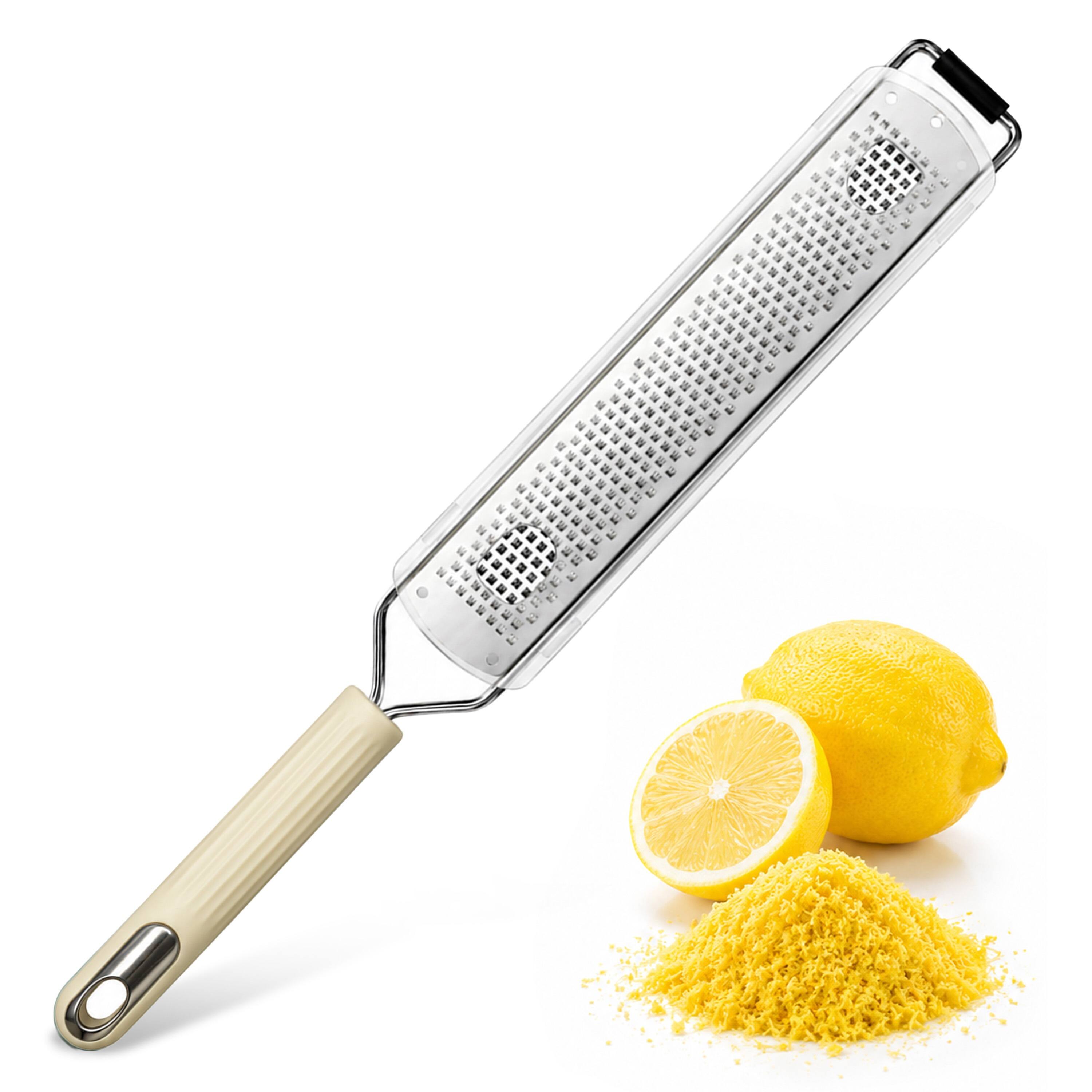 Front. Luminuxe - Lemon Zester & Cheese Grater - Razor-Sharp Stainless Steel Blades, Citrus Zester, Fine Grater - Beige.