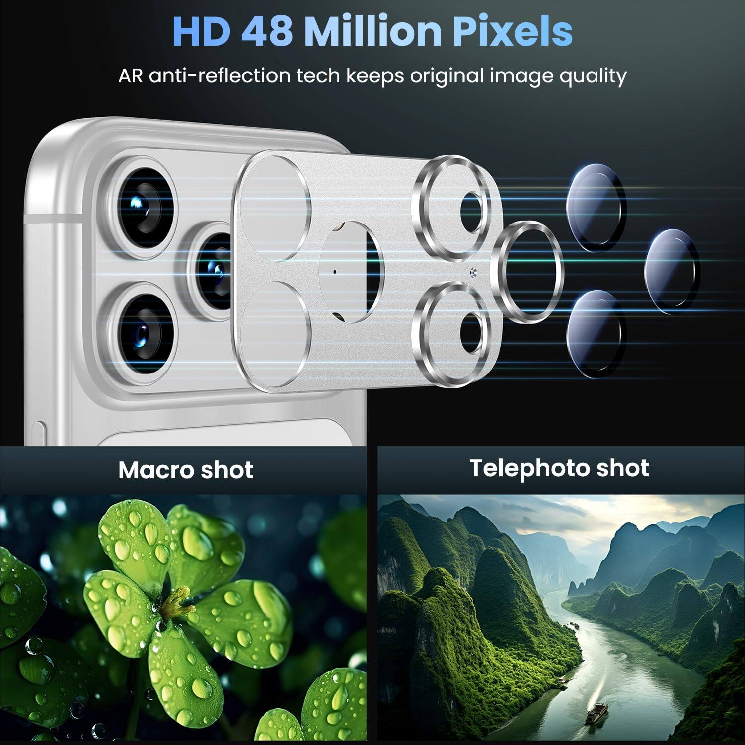 HD 48 Million Pixels  
AR anti-reflection tech keeps original image quality  

Macro shot  

Telephoto shot