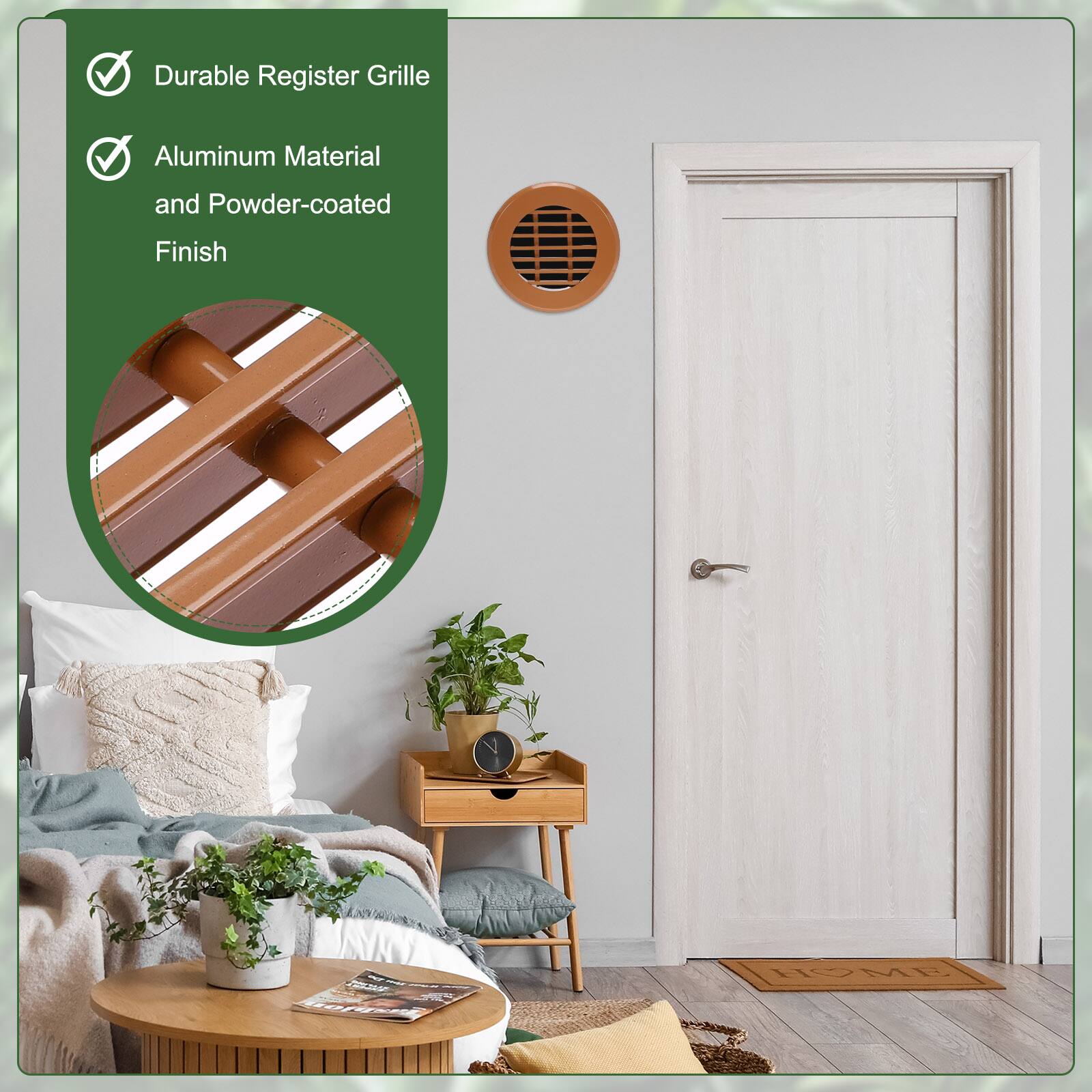 Durable Register Grille  
Aluminum Material and Powder-coated Finish