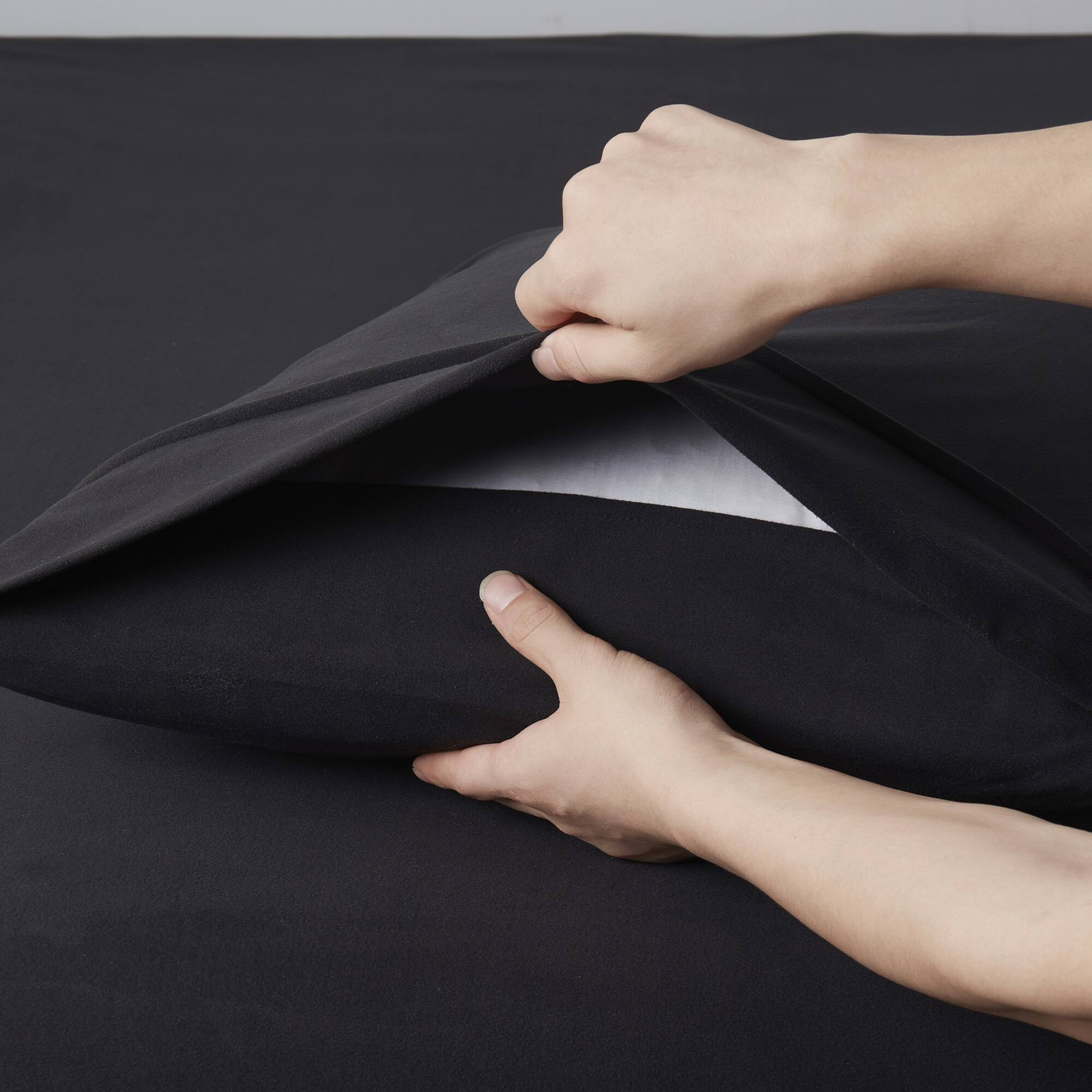 Angle. Sweet Home Collection - Solid Flannel Pillowcases (Set of 4), Ultra Soft, Standard - Black.