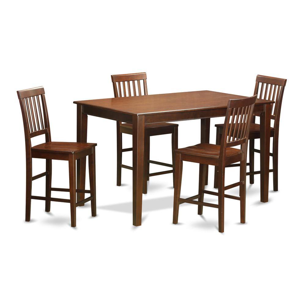 Back. East West Furniture - 5 Pc Counter height Table set- pub Table and 4 counter height Chairs. - Mahogany.