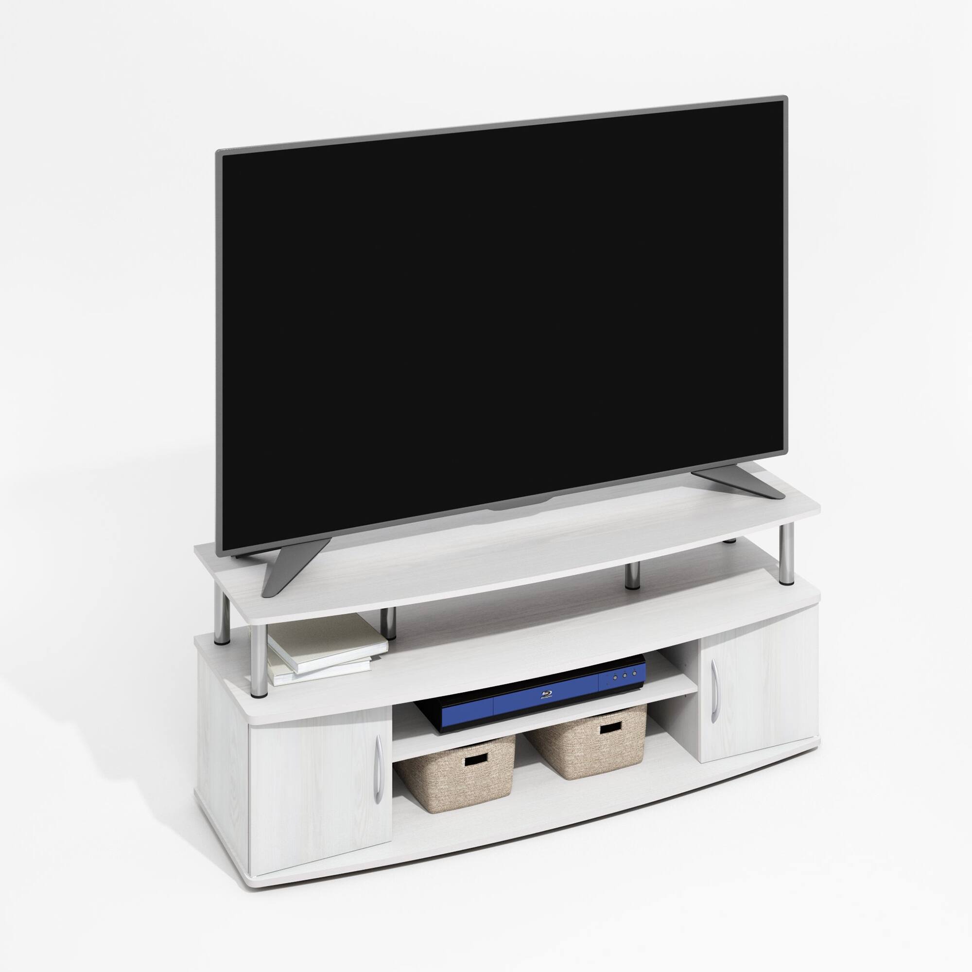 Alt View 3. Furinno - JAYA Large Entertainment Center Hold up to 55-IN TV, Stainless Steel Tubes - White Wood/Stainless Steel.