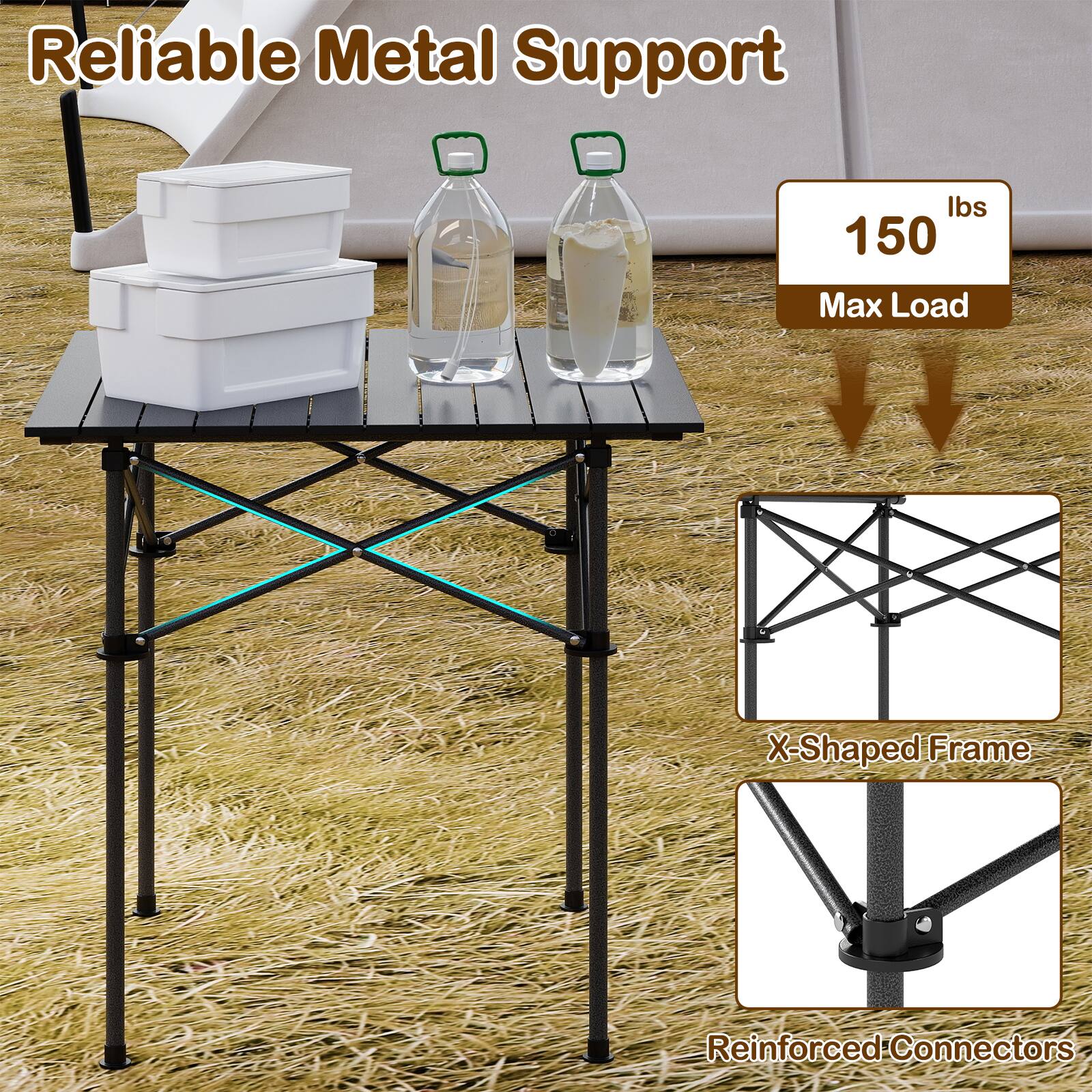 Reliable Metal Support  
150 lbs Max Load  
X-Shaped Frame  
Reinforced Connectors