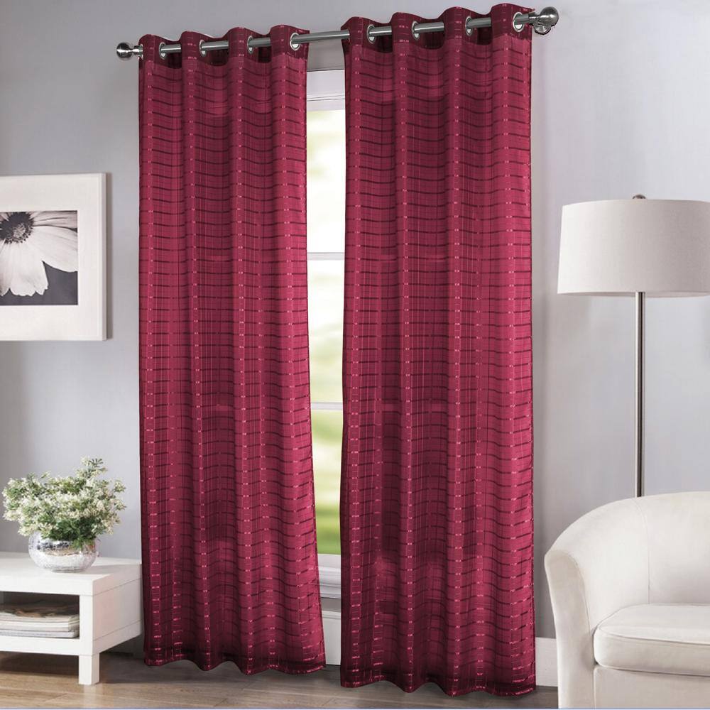 Angle. RT Designers Collection - RT Designers Collection Wanda Box Voile Light Filtering One Grommet Curtain Panel 54" x 90" Burgundy - Burgundy.