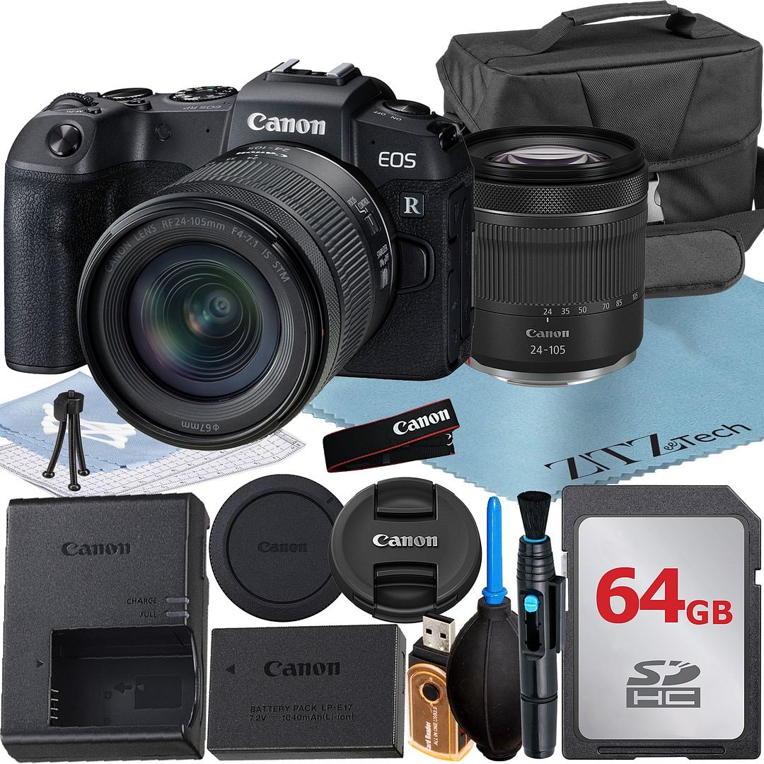 Canon - EOS RP Mirrorless Camera with 24-105 Lens + 64GB Card + Case + ZeeTech Bundle (International Version) - Black