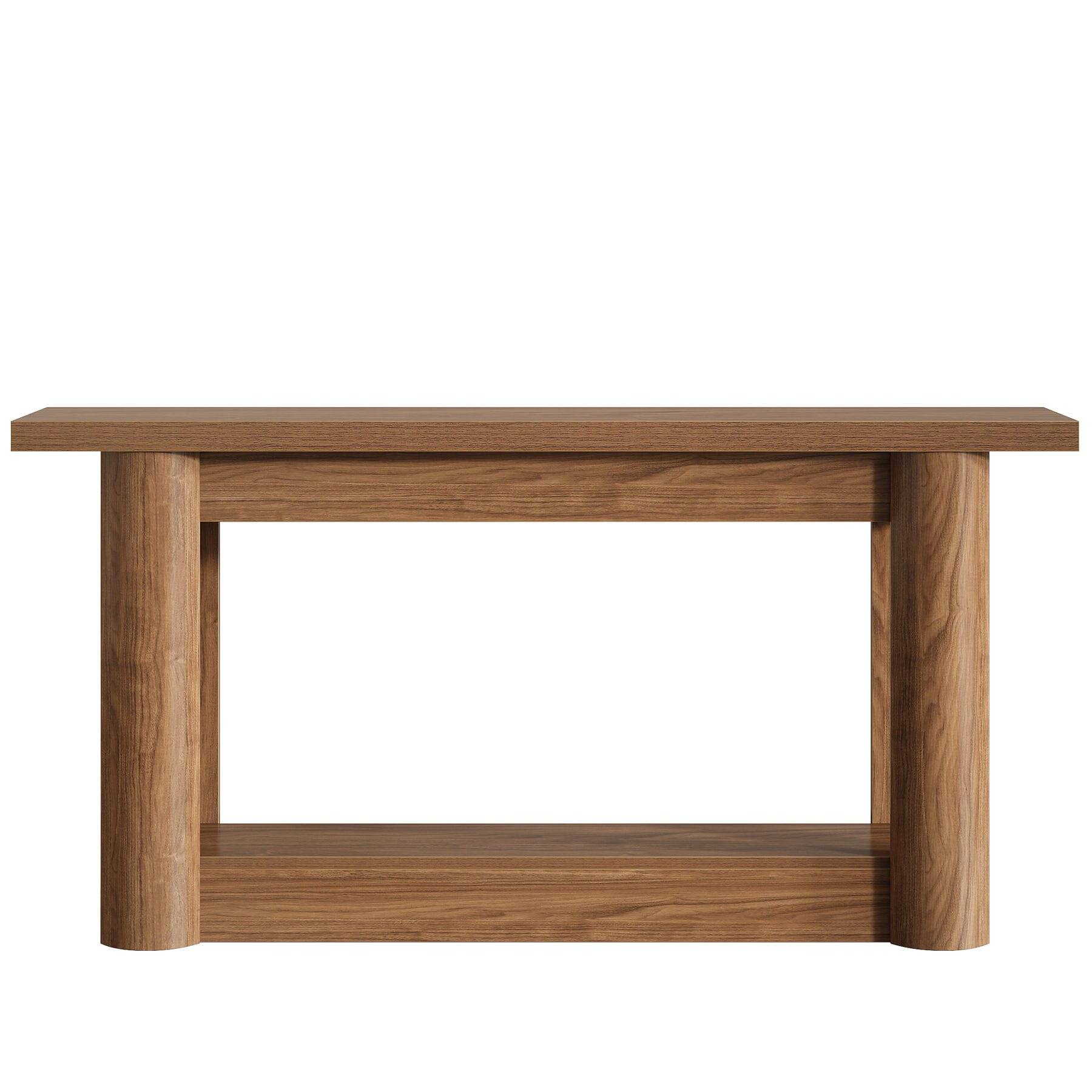 Back. Kadyn - Solid Wood Console Table - 2-Shelf Open Storage, Minimalist Design, Living Room/Entryway, Space-Saving, Brown - Brown.