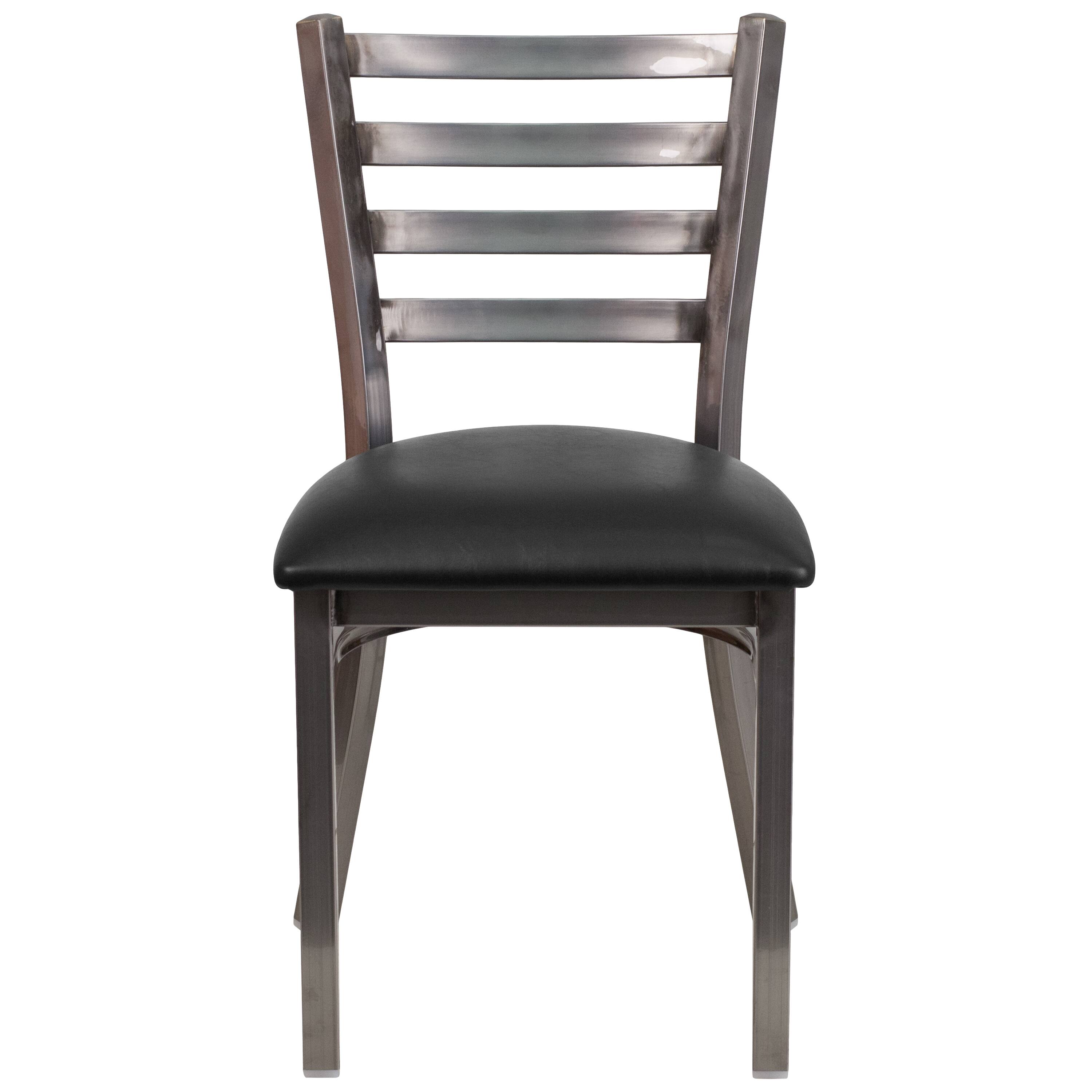Alt View 7. Emma + Oliver - 2 Pack Clear Coated Ladder Back Metal Restaurant Chair - Black Vinyl Seat/Clear Coated Metal Frame.
