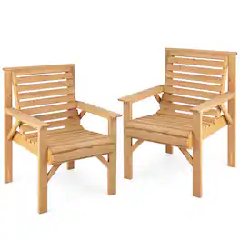Gymax - 2 PCS Fir Wood Chair Dining Inclined Backrest Backyard Patio - Natural
