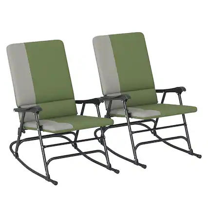 Front. Outsunny - Folding Outdoor Rocking Chairs Set of 2, Oversized Outdoor Rocking Camping Chair with 400 lbs. Capacity - Dark Green.