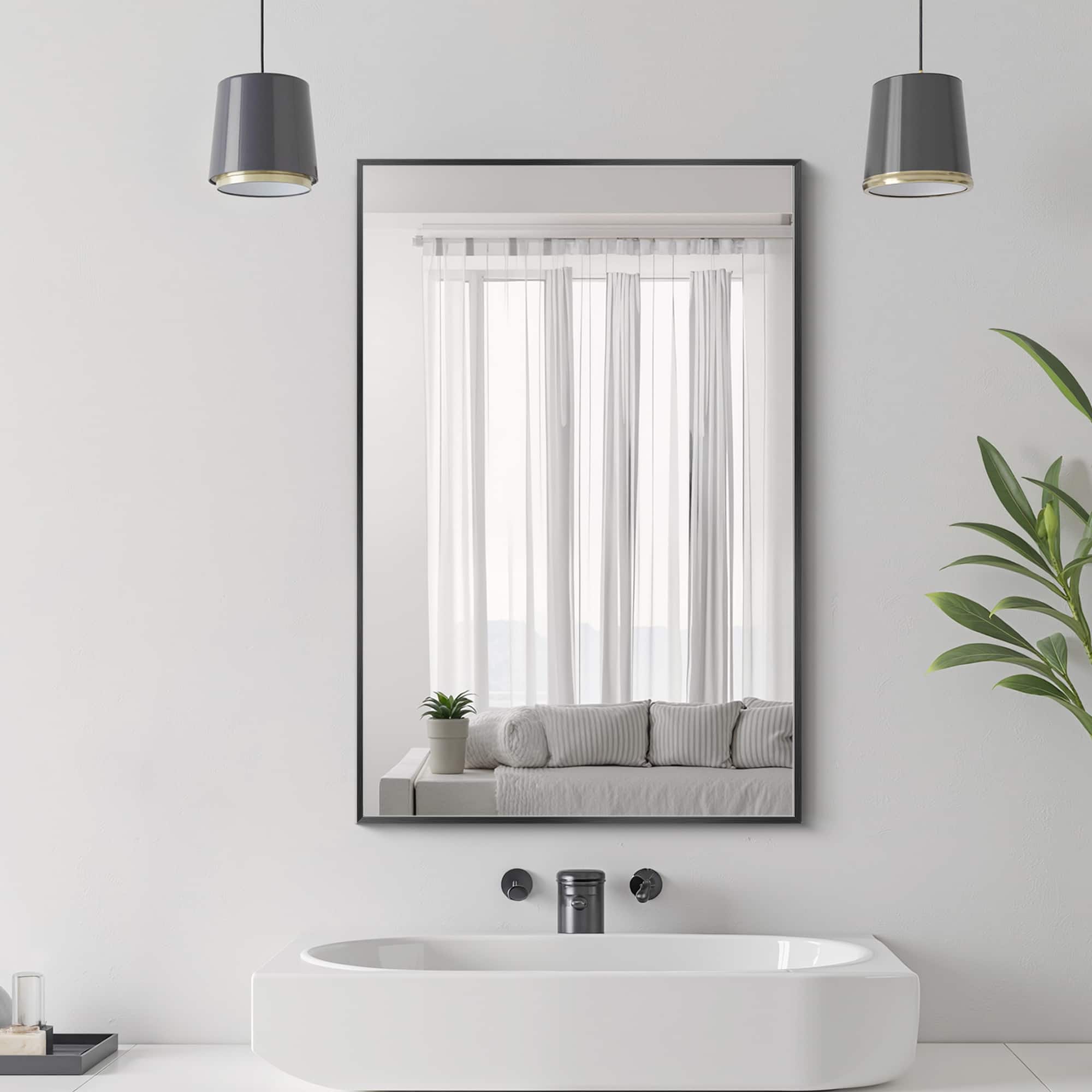 Lirago - 36" x 24" Rectangle Hanging Bathroom Mirror with Scratch-Resistant Aluminum Alloy Frame - Black