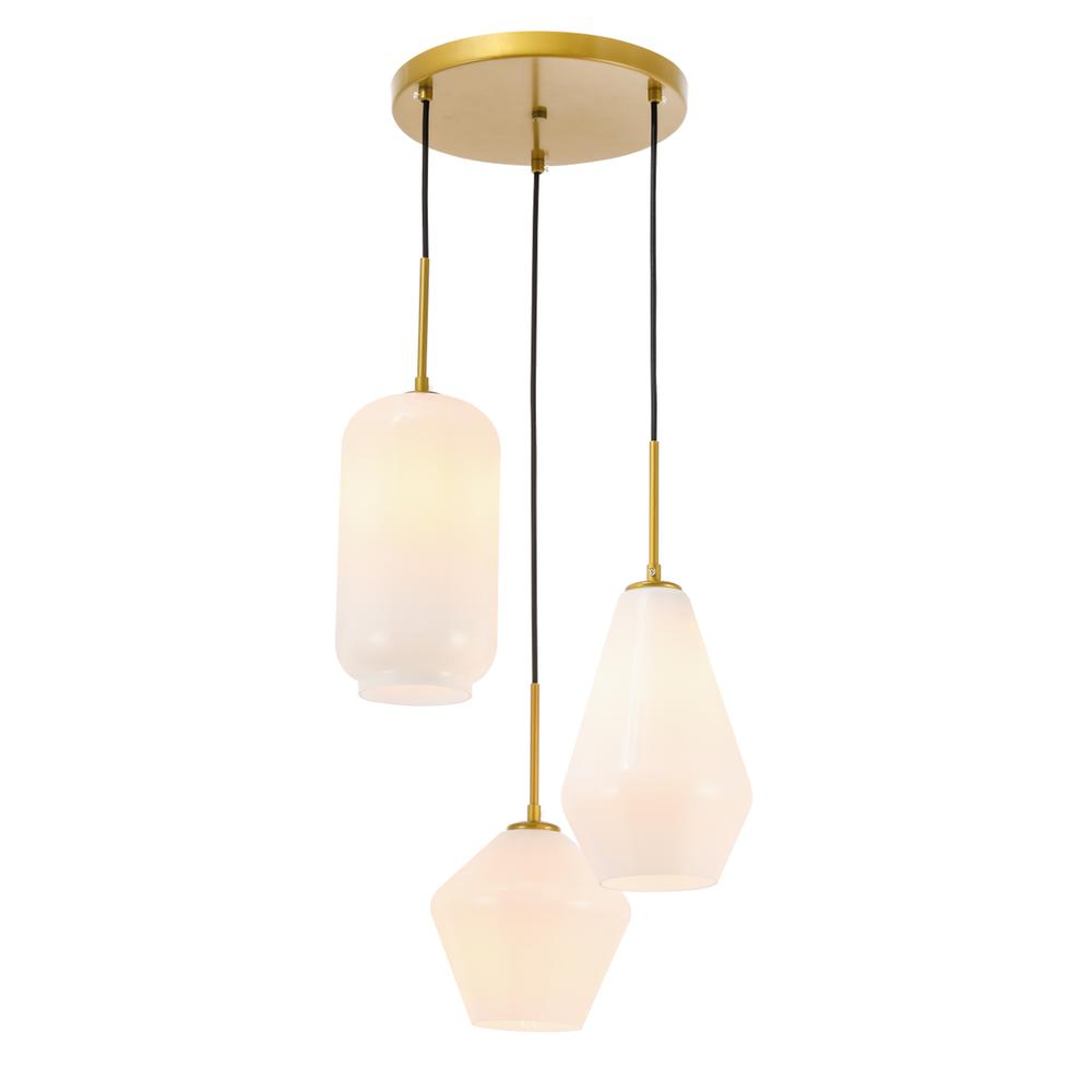 Back. Living District - Gene 3 light Brass and Frosted white glass pendant - Brass And Frosted White Glass.
