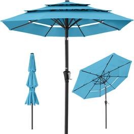 Best Choice Products - 10ft 3-Tier Patio Umbrella, Market Sun Shade w/ Tilt Adjustment, Easy Crank - Sky Blue