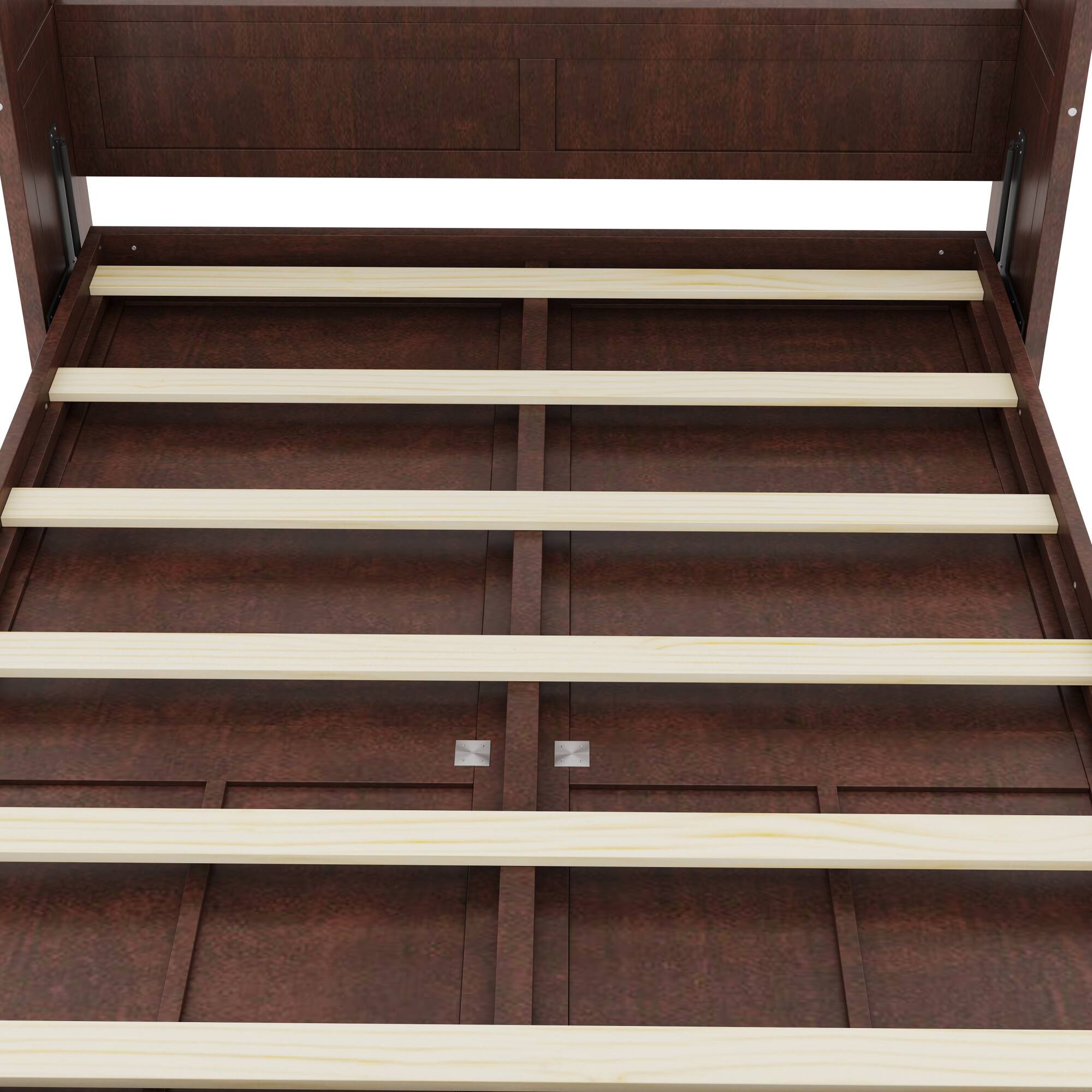 Alt View 2. Whisen - Full Size Murphy Bed with Cabinet, Wood & MDF Foldable Guest Bed, Space-Saving Furniture - Espresso.