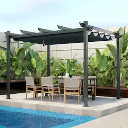 Mondawe - 10x12 FT Outdoor Aluminum Retractable Pergola w Canopy & Grape Trellis 8' Height - Gray