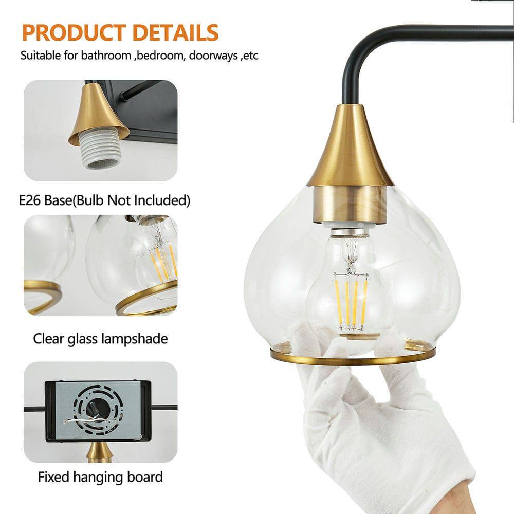 **PRODUCT DETAILS**

- Suitable for bathroom, bedroom, doorways, etc.
- E26 Base (Bulb Not Included)
- Clear glass lampshade
- Fixed hanging board