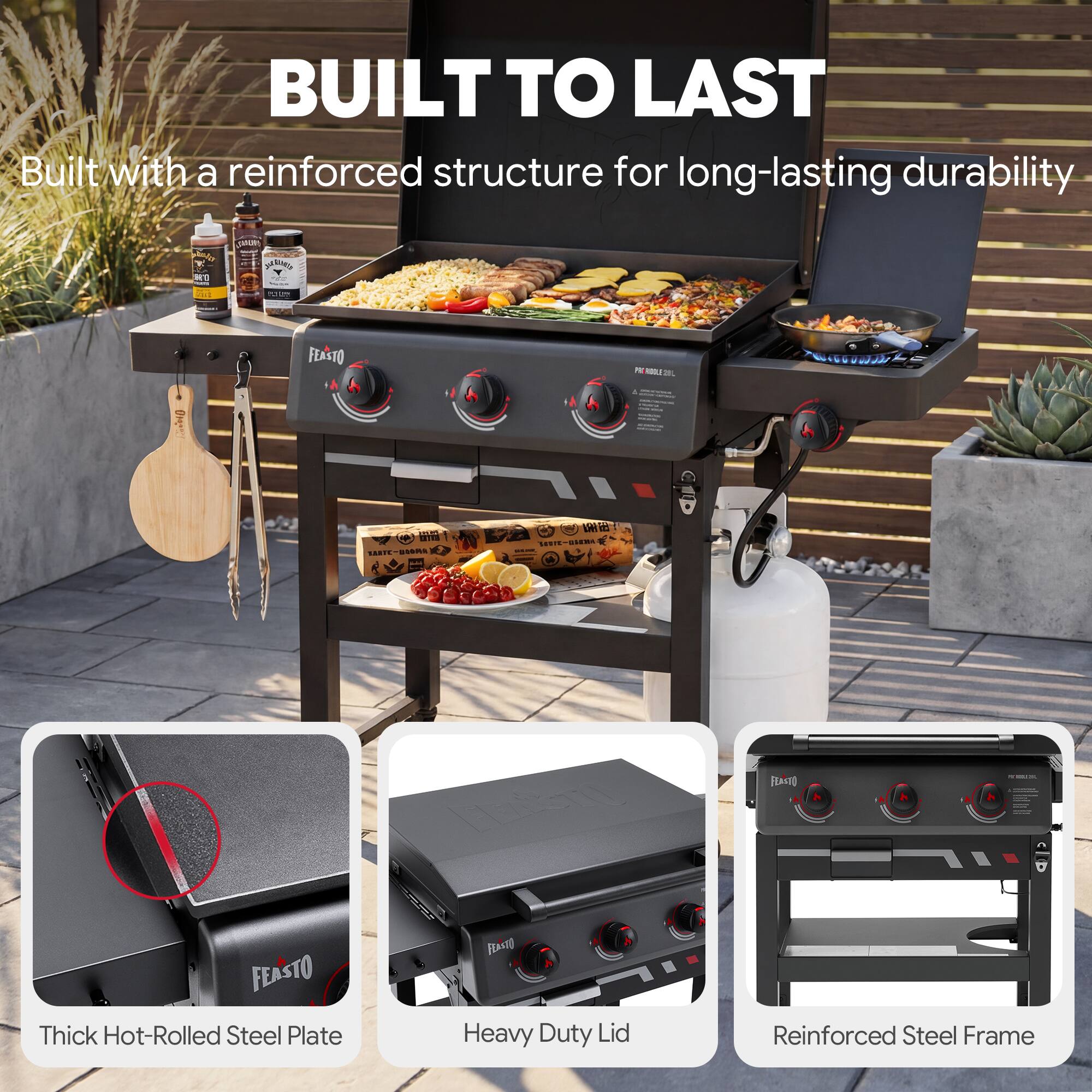 BUILT TO LAST  
Built with a reinforced structure for long-lasting durability  

Thick Hot-Rolled Steel Plate  
Heavy Duty Lid  
Reinforced Steel Frame