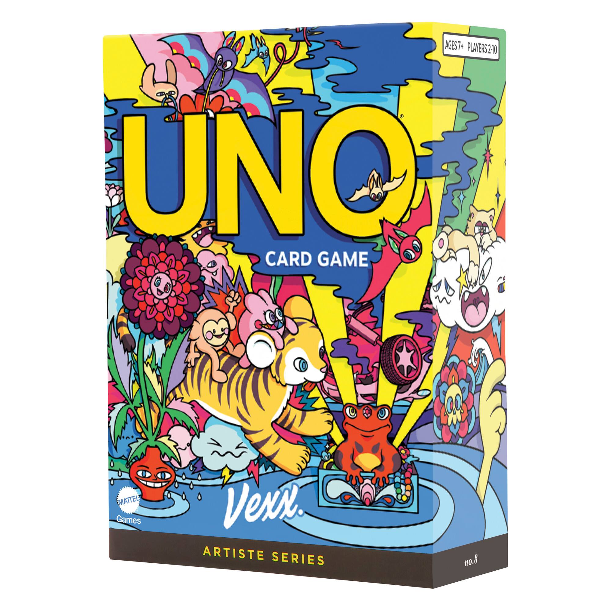 AGES 7+ PLAYERS 2-10  
UNO CARD GAME  
Vexx.  
ARTISTE SERIES  
MATTEL Games