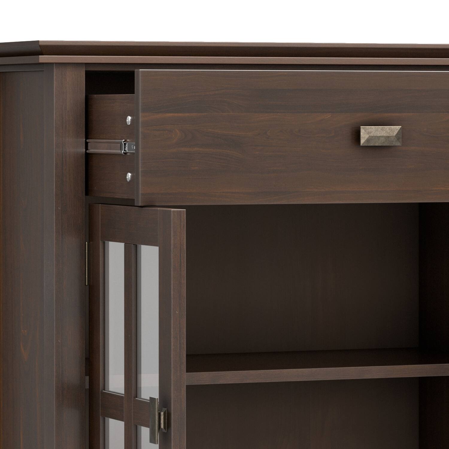 Alt View 5. Simpli Home - Artisan 60 inch Wide Solid Wood Transitional Large 4 Door Sideboard Buffet in Natural Aged Brown - Natural Aged Brown.