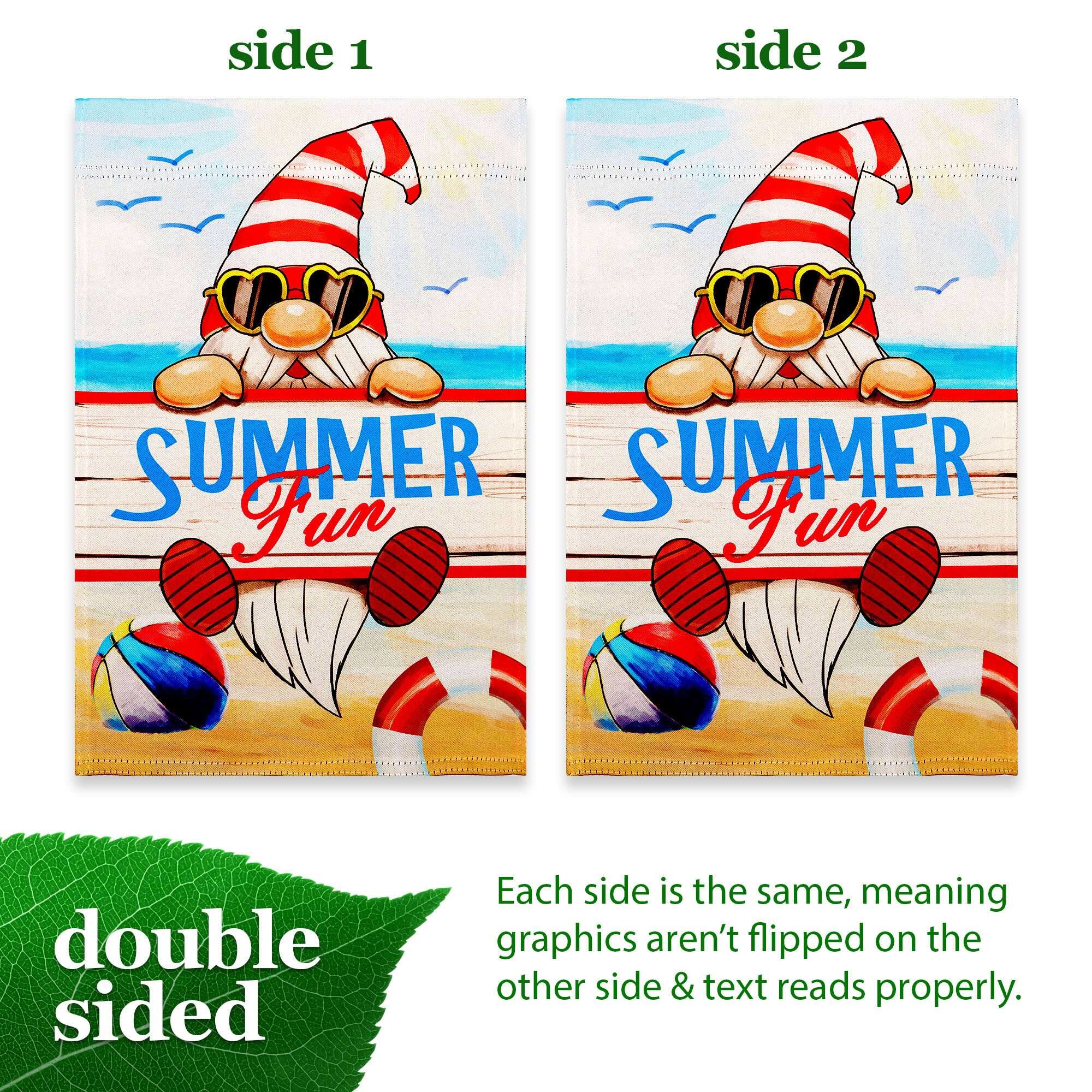 side 1  
side 2  
SUMMER Fun  
SUMMER Fun  

double sided  

Each side is the same, meaning graphics aren't flipped on the other side & text reads properly.